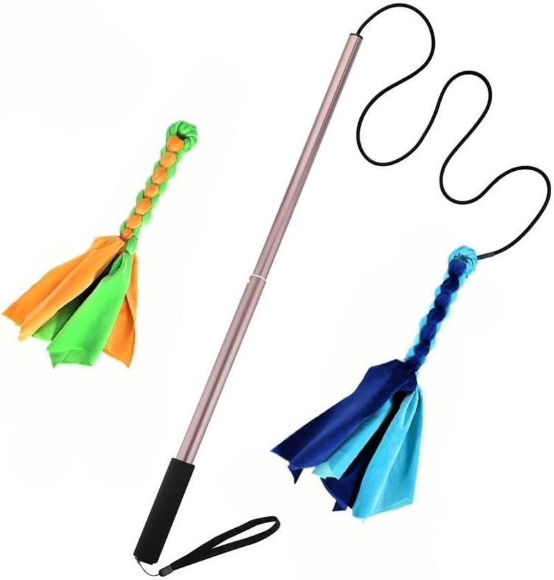 Dog Extendable Teaser Wand Pet Teasing Flirt Pole Interactive Toy （With 2 Cotton Chewing Rope） for Dog Outdoor Entertainment, Train and Exercise image number 2