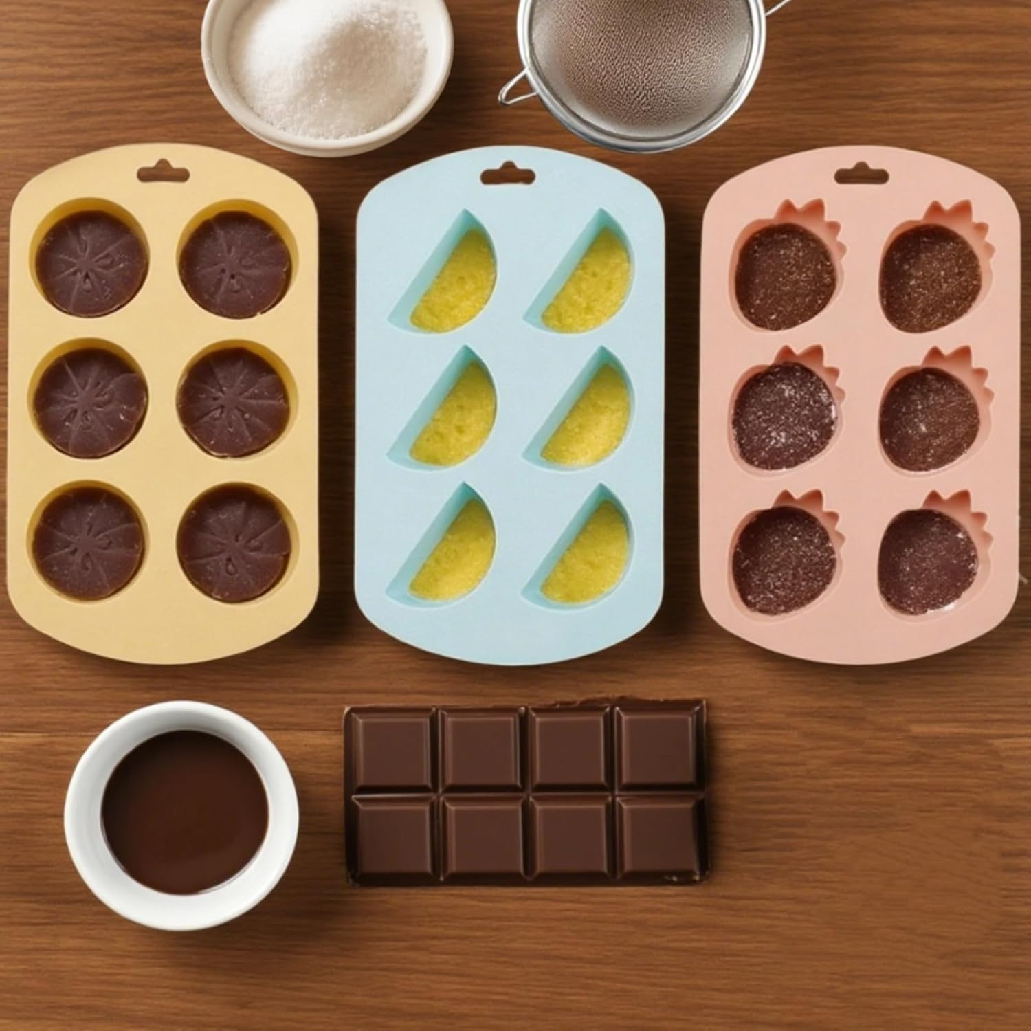 3 Pack Silicone Gummy Moulds - Strawberry, Watermelon, Lemon Fruit Candy Moulds, Food Grade Non-Stick for Candy Making, Chocolate & Cake Decoration ﻿