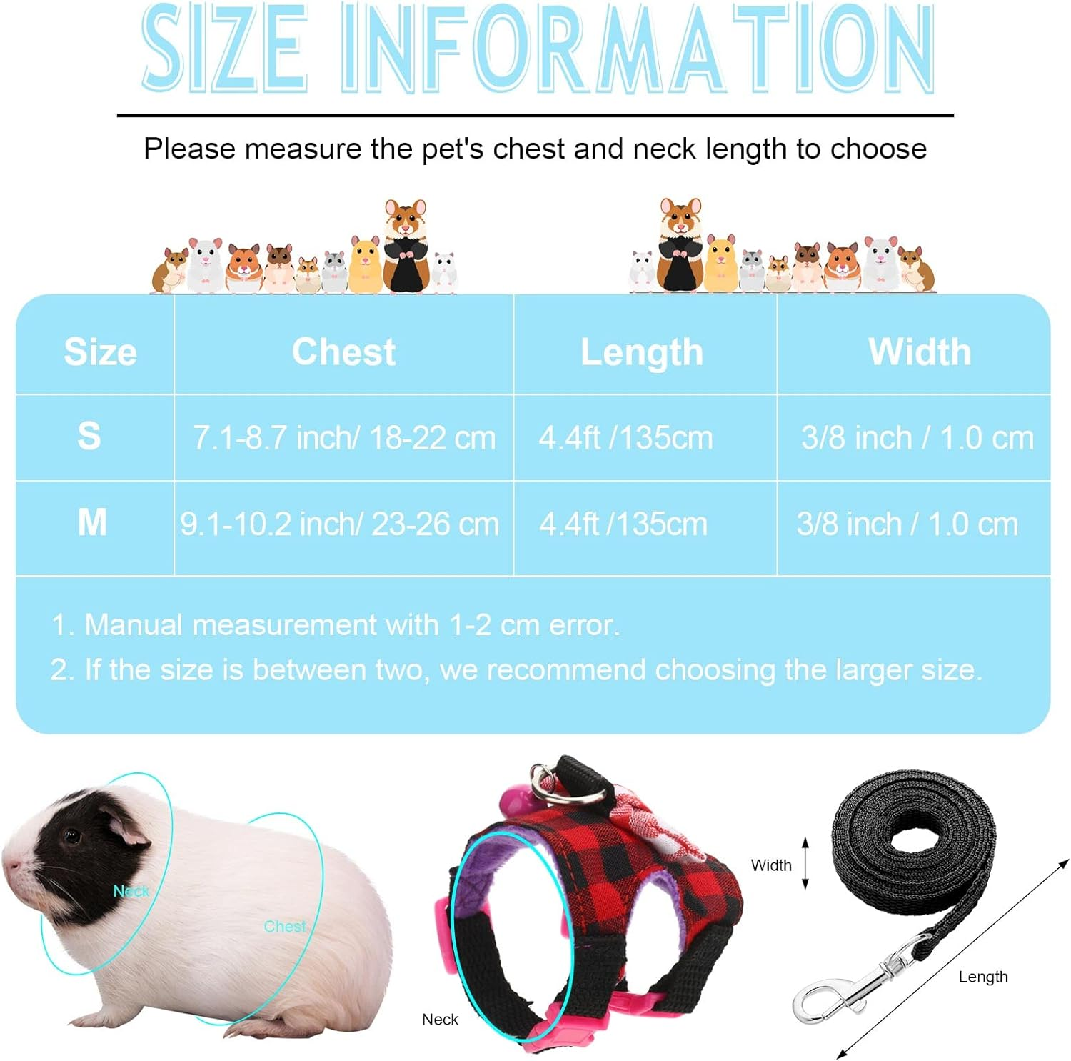 4 Pieces Ferret Harness and Leash Set Ferret Leash Small Pet with Cute Bowknot and Safe Bell Decor Chest Strap Harness for Outdoor Walking Rabbit Guinea Pig Bunny Hamster Puppy Kitten(Small) image number 2