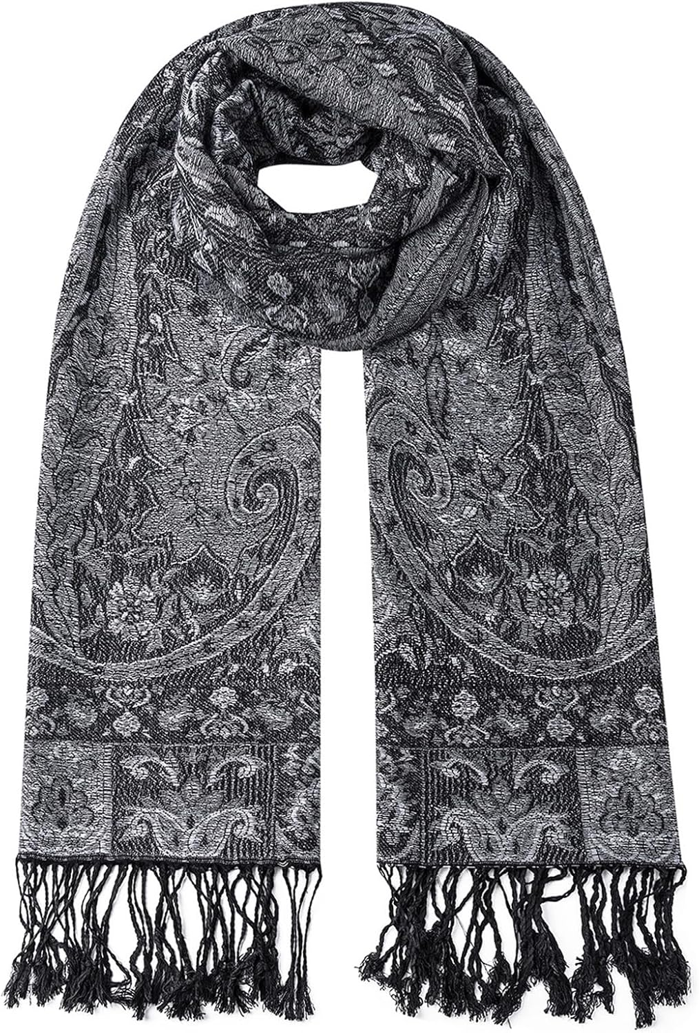 Umjetnost Womens Soft Silky Pashmina Rave Scarf Paisley Pattern Pashmina Shawl Wrap with Fringes image number 3