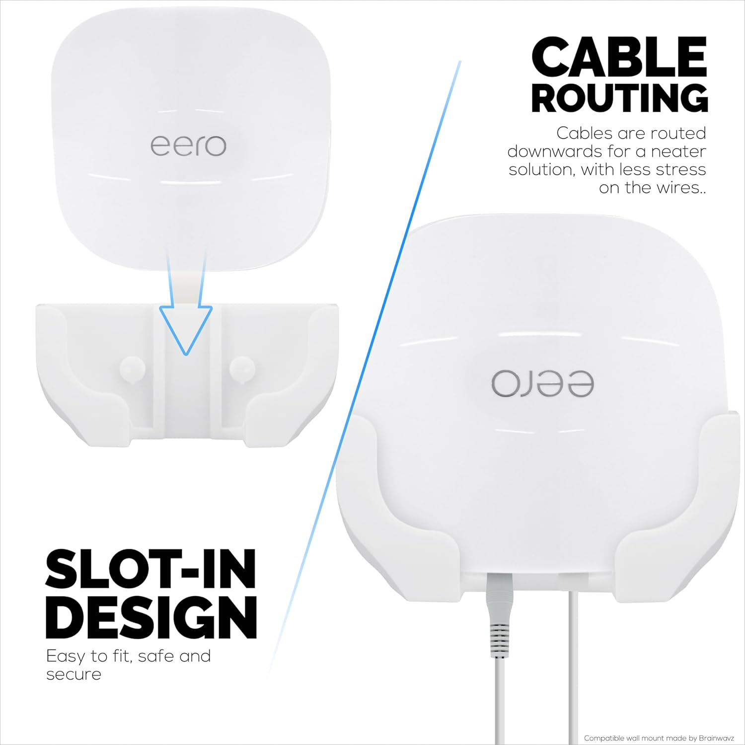 Wall Mount Compatible with EERO Pro 6 & EERO Pro 6E Mesh Wifi Router (Not Compatible with Other EERO Models), Easy Install Holder Bracket, Reduce Interference & Clutter, Adhesive & Screw-In Mounting image number 1