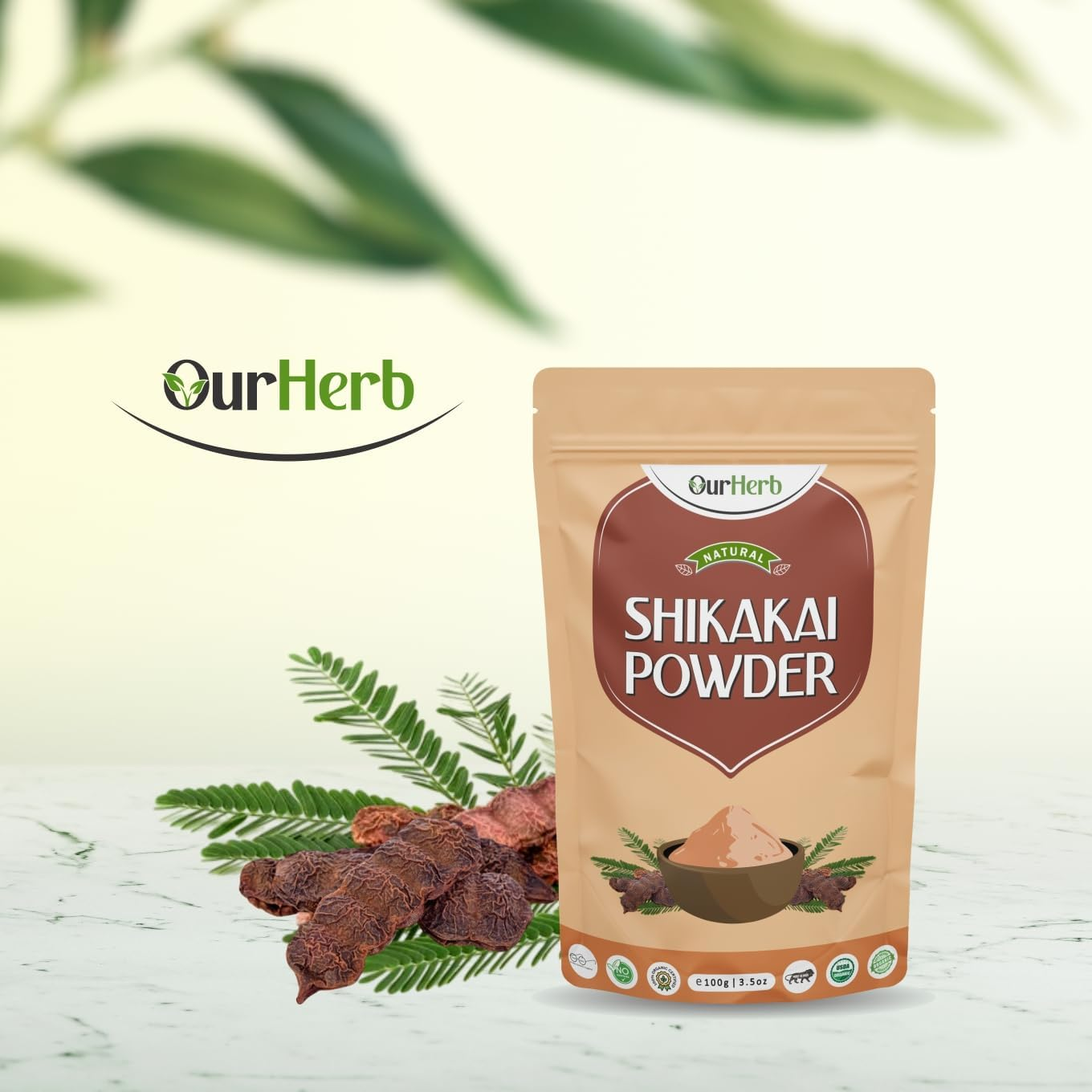 Ourherb Pure & Natural Shikakai (Acacia Concinna) Powder for Hair Care with Wooden Spoon - 100G | 3.5 Oz image number 3
