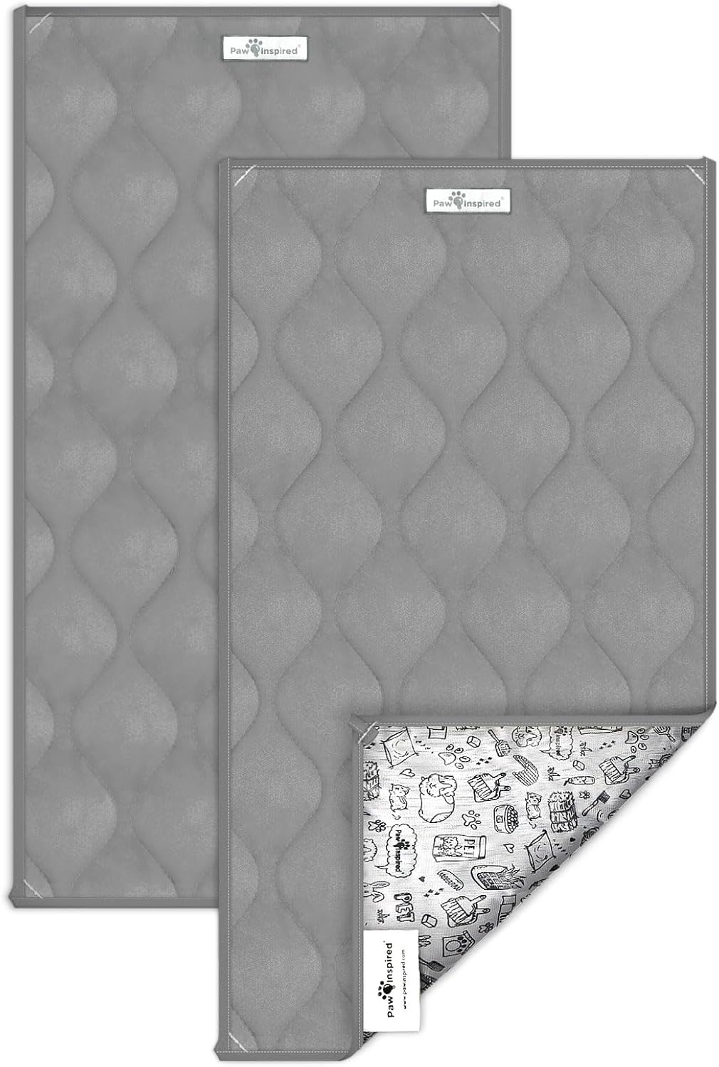 Paw Inspired Popcorner Guinea Pig Cage Liners | Washable Fleece Bedding or Pet Bed Mat for Small Animals | Super Absorbent Pee Pad with Reinforced Corners and Waterproof Bottom (C&C 2X4, Gray)