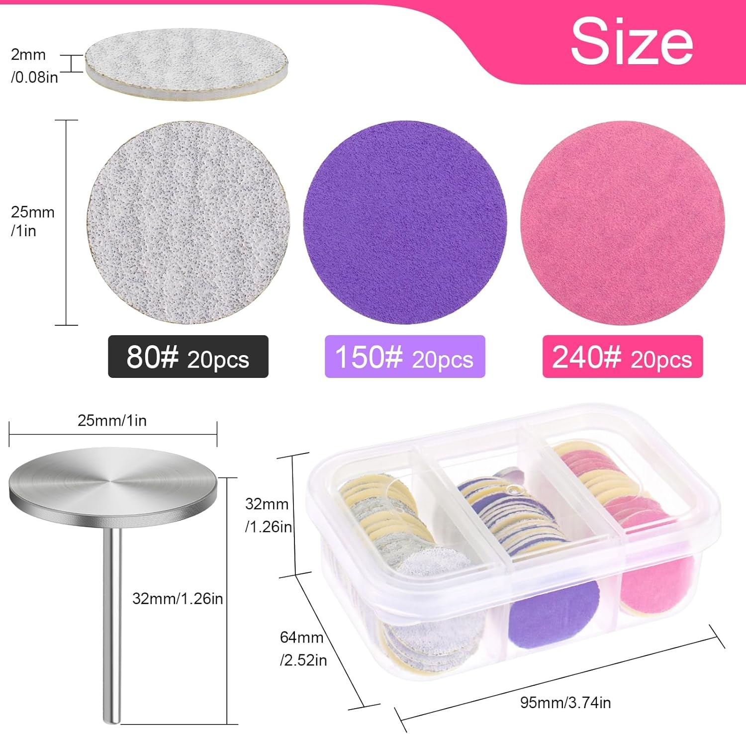 Sanding Paper Discs with Metal Nail Drill Bit Foot Sandpaper Discs 25Mm Foot File Sandpaper Discs #80#150#240 Grits for Manicure Pedicure