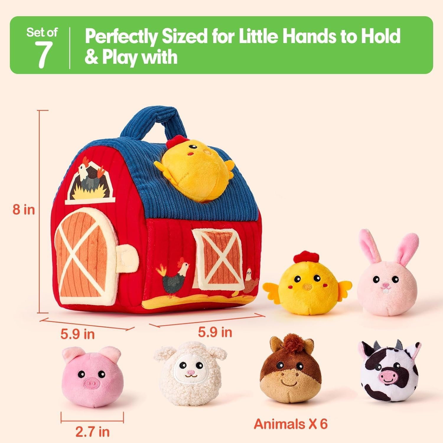 Stuffed Animal Rattles & Crinkle Paper | Soft Sensory Toys with Mirror for Infant Hand Development 1-3 Years image number 1