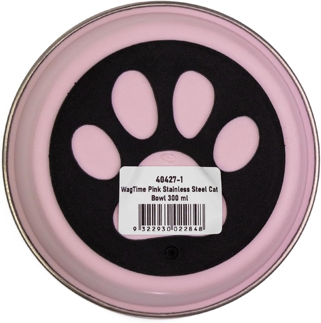 Wagtime Pink Stainless Steel Cat Bowl - Durable & Easy to Clean, Variety of Sizes, Non-Slip Base - Perfect for Food & Water, Ideal Pet Accessory