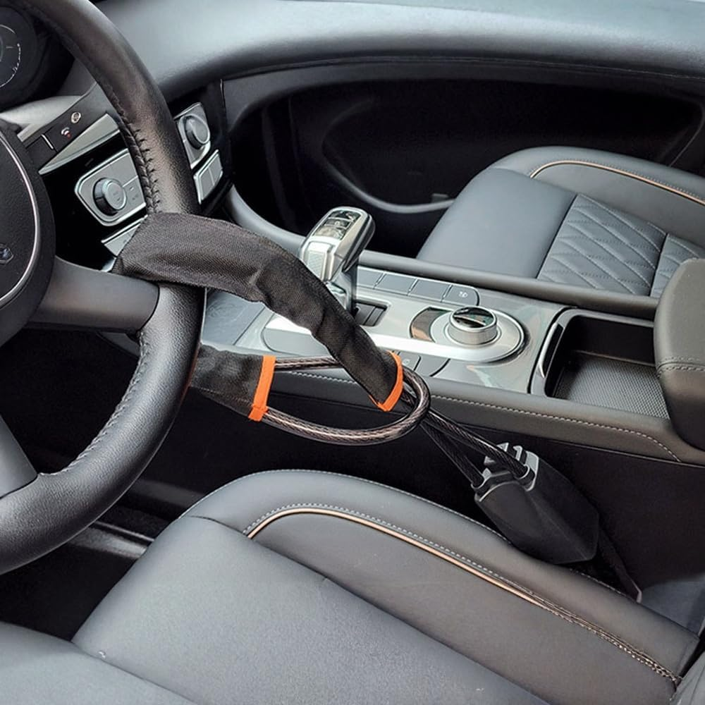 Meichoon Steering Wheel Lock Multi-Functional Seat Belt Lock Anti-Theft Prevention Device for Car Truck SUV Van Black - Black image number 5