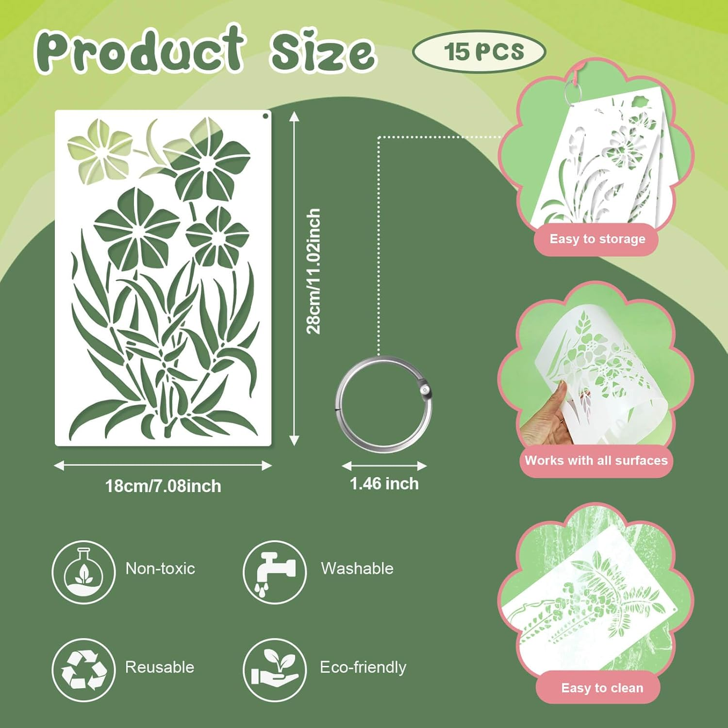 Dayker 15PCS Flower Stencils, Wildflower Leaf Painting Stencils, Reusable PET Art Drawing Templates, DIY Crafts Plant Stencil for Painting on Wood Wall Paper Canvas Home Decor image number 1