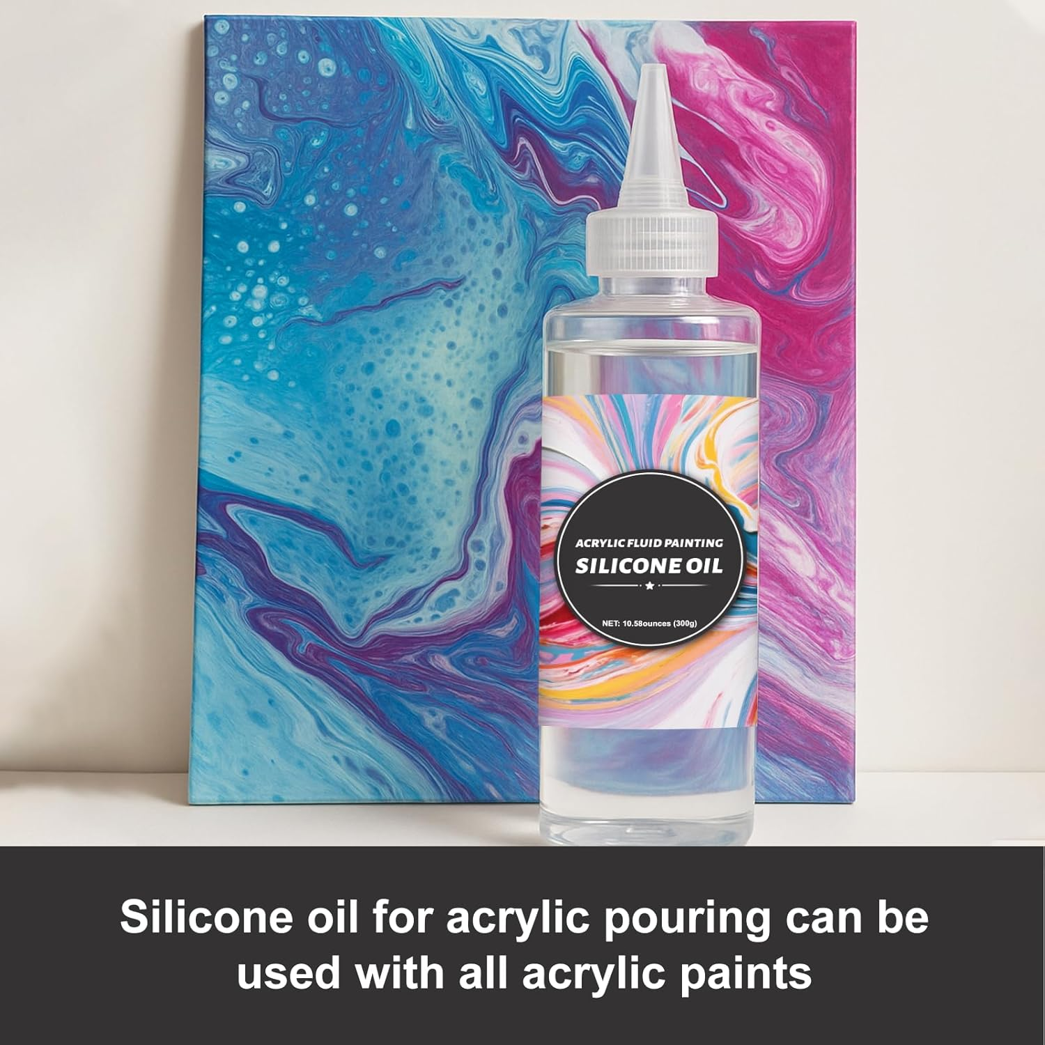 INNOVAYOU 300G Silicone Pouring Oil, Silicone Oil for Acrylic Pouring Add Texture Color Brightness Effect, Suitable for Acrylic, Watercolor, Cell Activators image number 2
