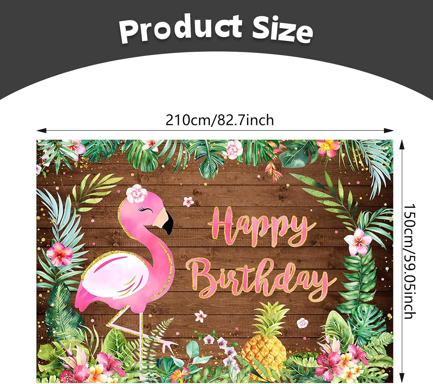 APROPHIC Flamingo Birthday Party Background 2.1 X 1.5 Cm Tropical Fruits, Palm Leaf Background, Happy Birthday Flamingo Decoration, Photo Booth Props, Cake Table Accessories image number 2
