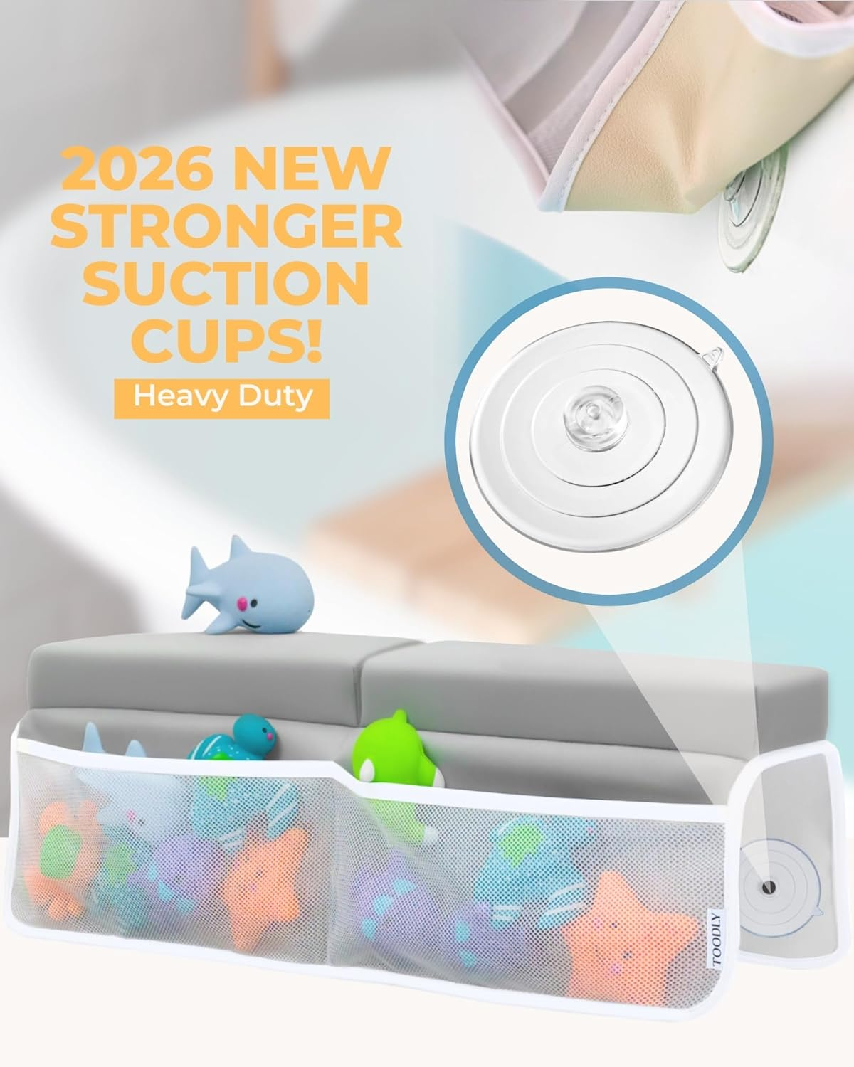 Comfortable Baby Bath Kneeler and Elbow Rest Pad Set - Thickest Bathtub Kneeler Pad with Memory Foam and Bath Toys Organizer - Bath Kneeling Pad for Bathing Baby - Relieve Your Knees and Elbows (Grey) image number 2