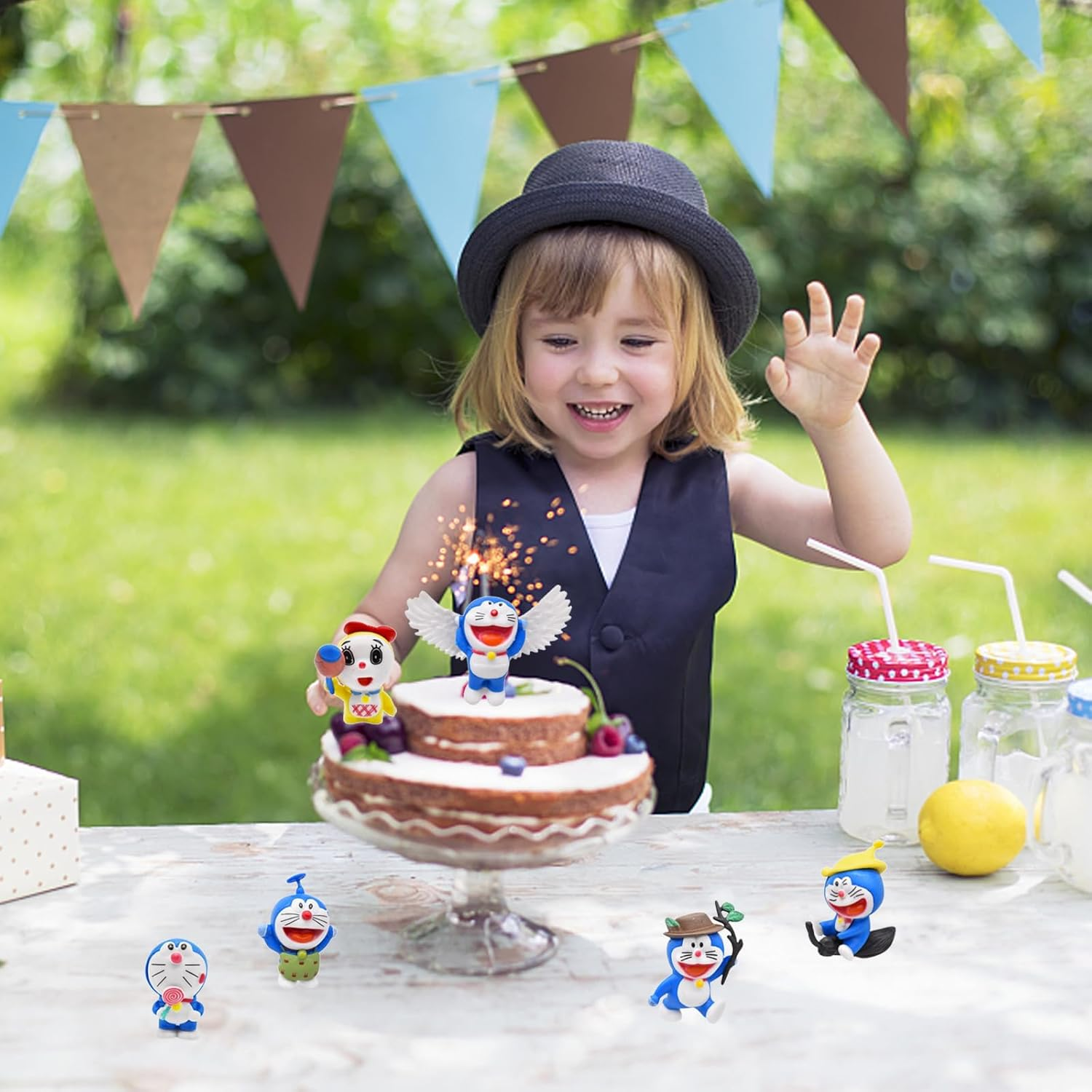 Doraemon Birthday Decoration - 6Pcs Figures, Cake Toppers, Table, Living Room, Car & Room Decor, Blue, Unisex, Age 3+ image number 1