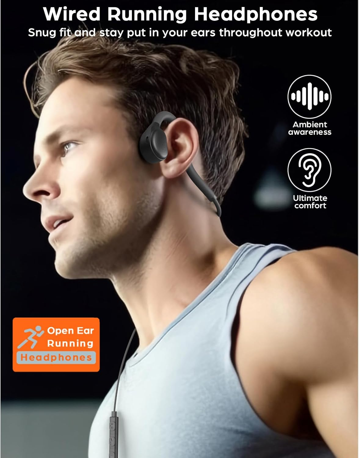 Open Ear Sport Headphones,Wired Neckband Running Headphones with Mic 3.5Mm/Type C Connector In-Line Control Stereo Headset for Office Cycling Jogging Gym Workout (3.5Mm)