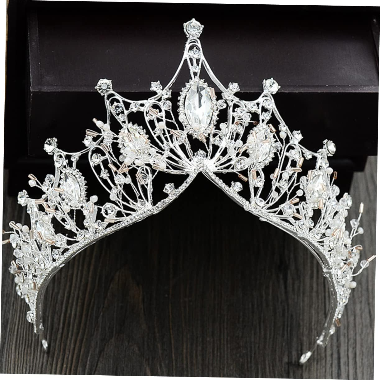 KALLORY Bride Crown Tiara Rhinestone Headband Hair for Women Wedding Use Silver Handmade Decorative Crown image number 1