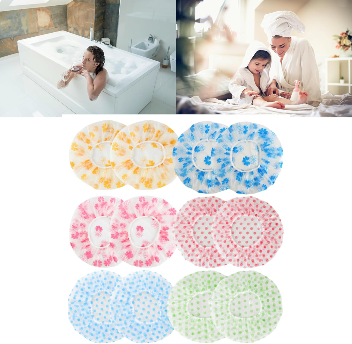 12 Pack Shower Caps Premium Waterproof Bath Caps for Women & Men, Waterproof Elastic Shower Cap Hair Protection for Bathing (12Pcs Multicolor) image number 6