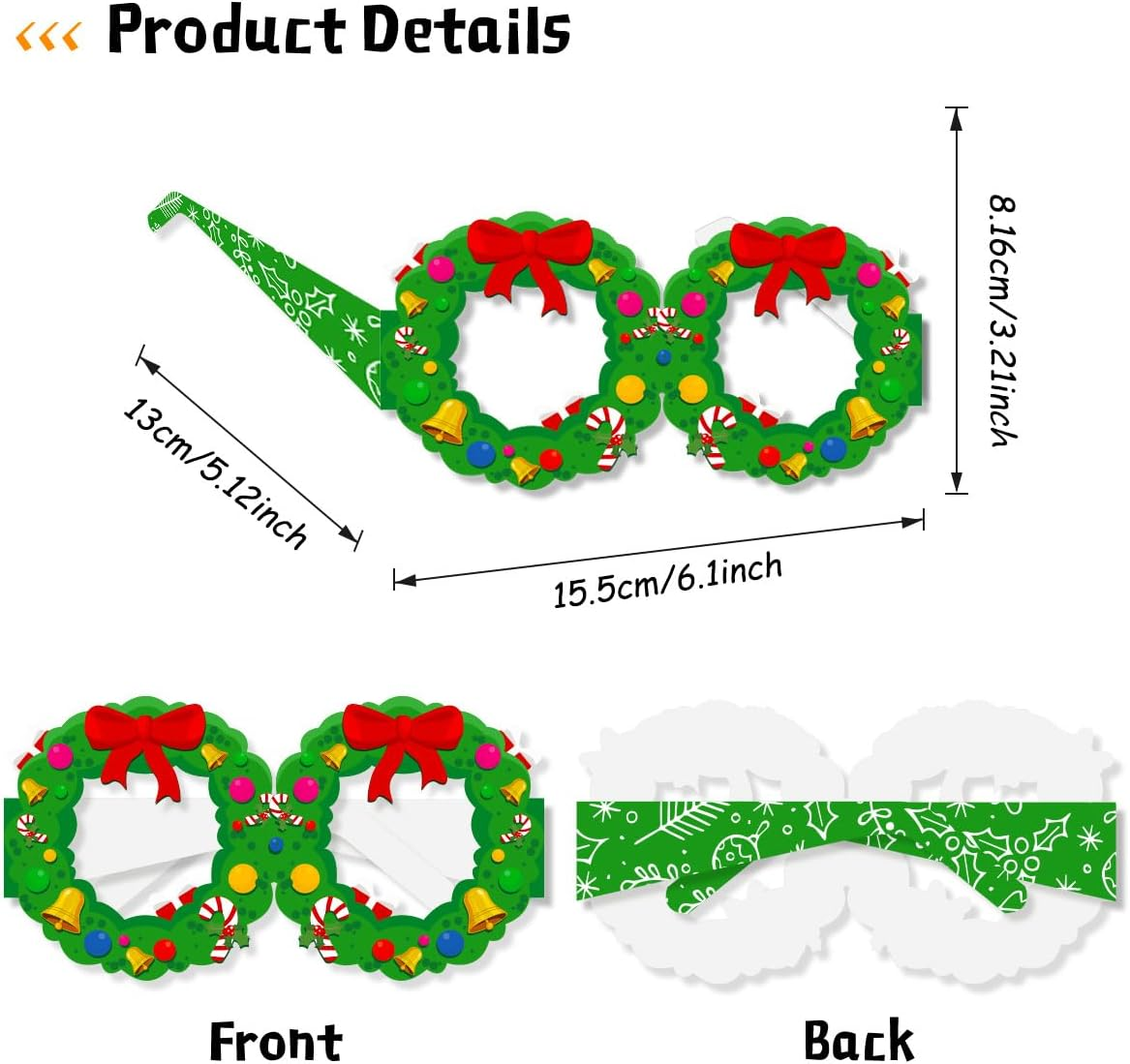 8PCS Christmas Glasses Party Eyeglasses Frames Christmas Decoration Paper Costume Glasses Photo Props for Christmas Parties Holiday Favors image number 4