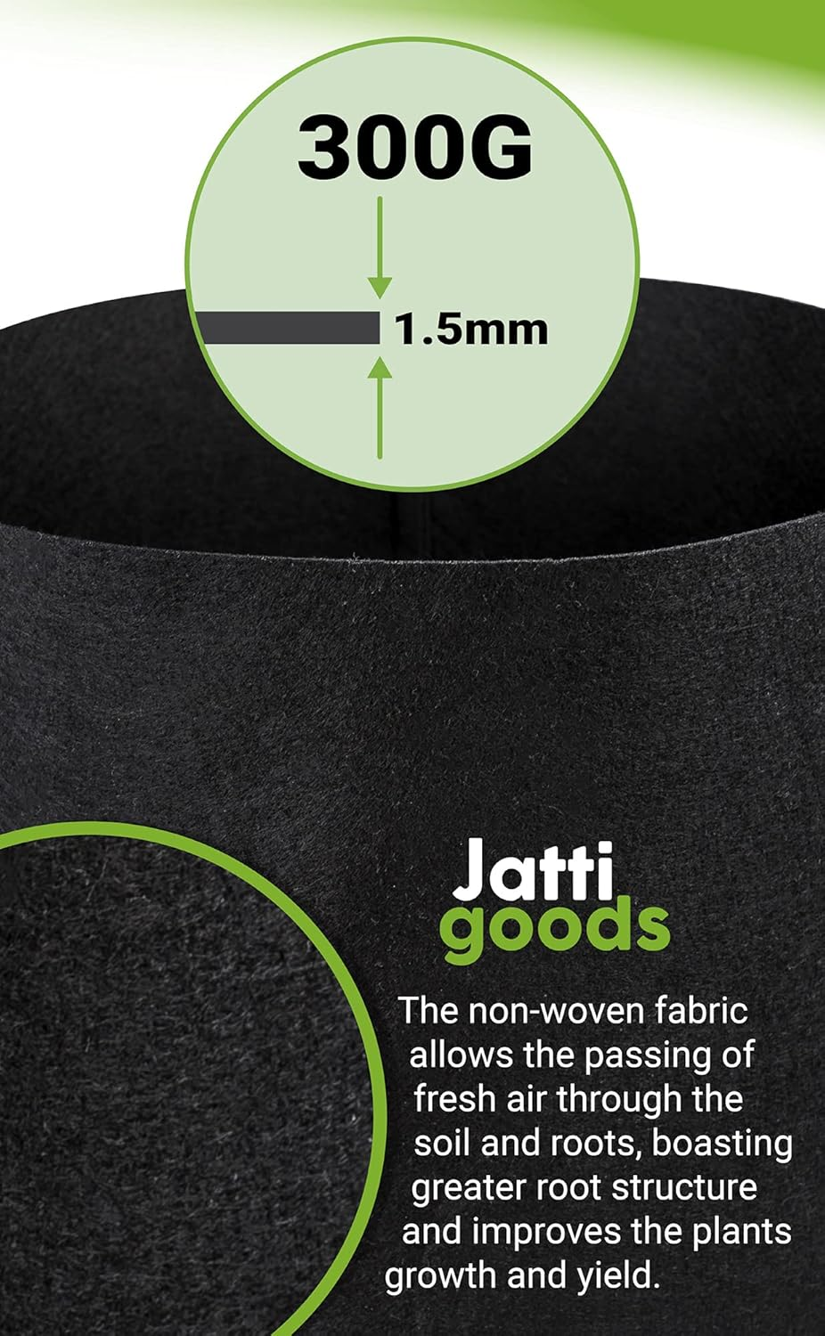 6 Pack, 10 Gallon Plant Grow Bags 38 Litre, Heavy Duty 300G Breathable Plant Fabric Plant Pots with Reinforced Handles image number 2