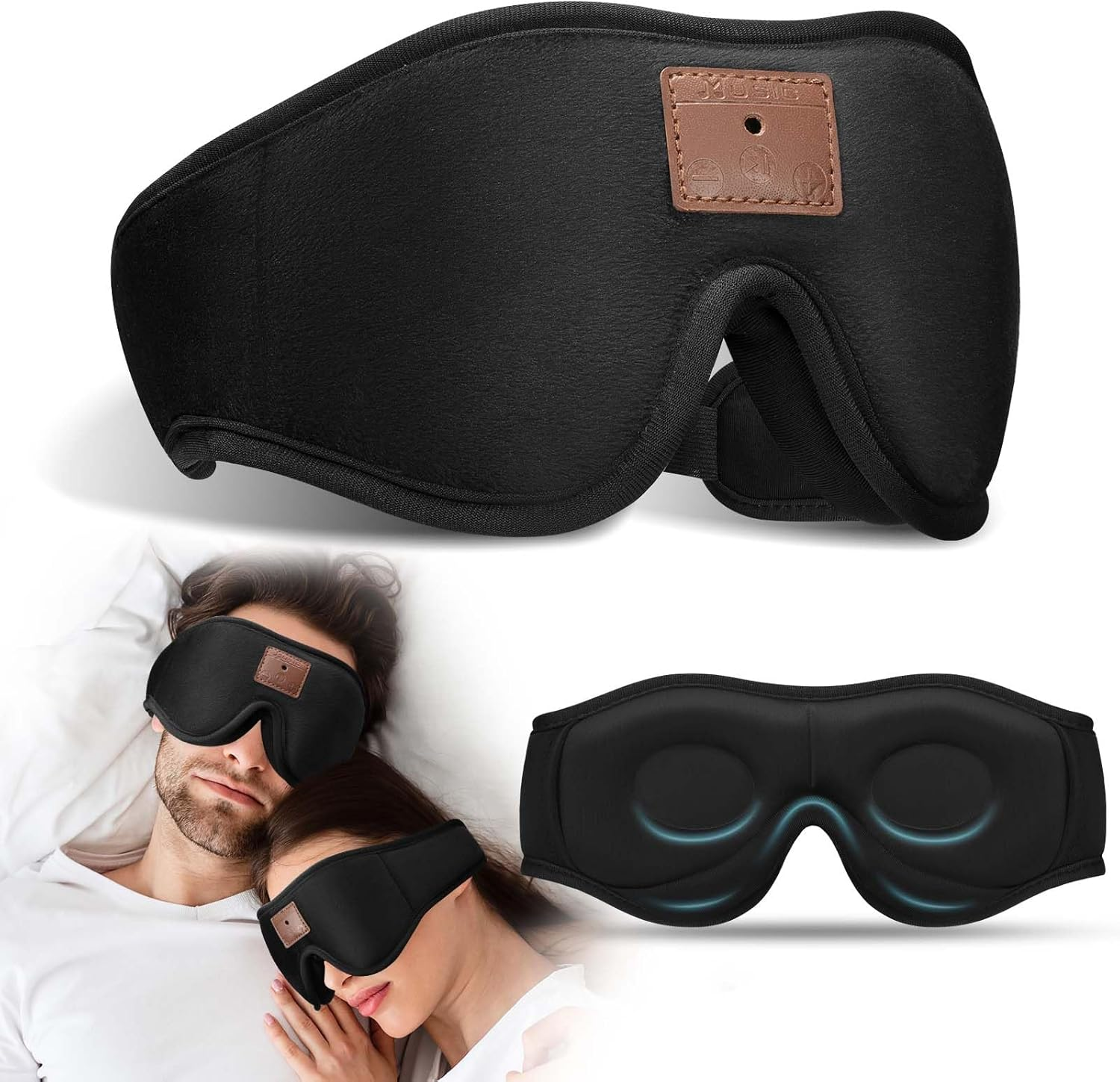 ZRUHIG Bluetooth Sleep Mask, Sleep Mask with Bluetooth Headphones, Eye Mask with Sleeping Headphones for Side Sleeper, Nap, ASMR, Air Travel, Meditation, Relaxation, Black image number 2