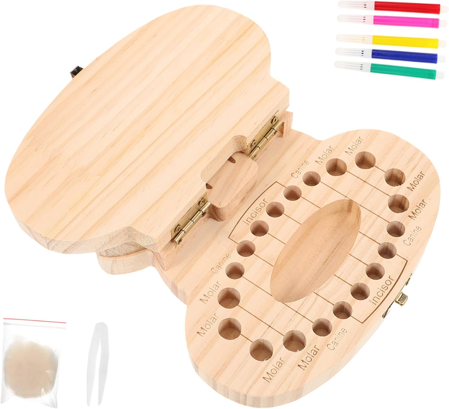 Boys and Girls Tooth Storage Box and Baby Tooth Case Wooden Cartoon Hippo Design Keepsake Organizer for Newborn Souvenir and Fetal Hair Keepsake image number 4