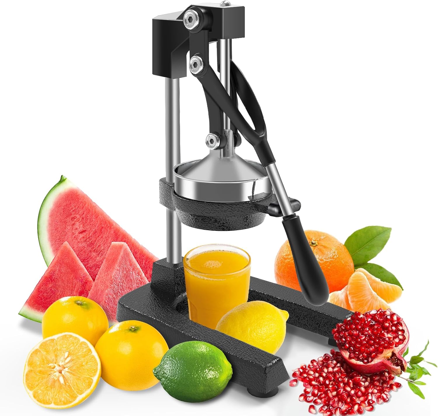 Cast-Iron Citrus Juicer, Chefville Professional Lemon Squeezer, Durable Hand Press with Comfortable Grip Handle and Hexagon Wrench，Easy to Clean & Stainless Steel Orange Juice Squeezer