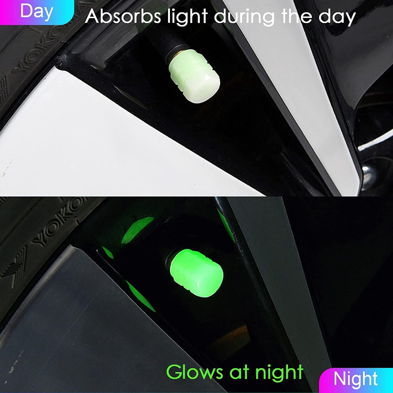 Dust Caps for Car Tyres, 12 PCS Universal Fluorescent Tire Valve Caps, Glow in the Dark Tyre Dust Caps for General Cars Truck Suvs Motorcycles Bike Wheel