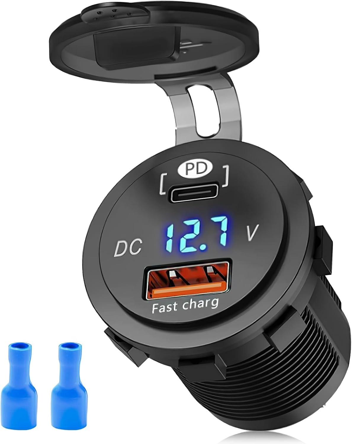 USB C and USB a Car Socket, 70W Waterproof 12V/24V PD+QC3.0 Fast Charger with LED Indicator for Car/Motorcycle/Boat, Can Charge Mobile Phone/Tablet/Digital Camera image number 5