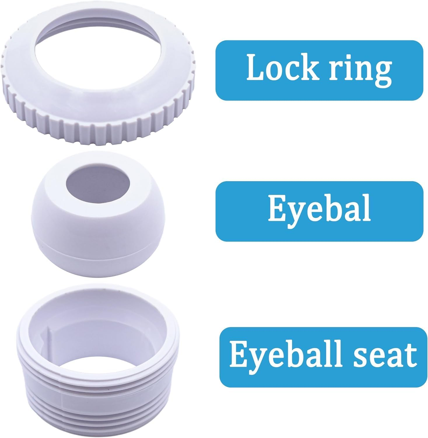 2-Pack 3/4" Adjustable Directional Pool Jet Nozzles, 1-1/2" MIP Thread Return Fittings for Swimming Pool & Spa Flow Inlet Jets, White PVC Pool Accessories image number 4