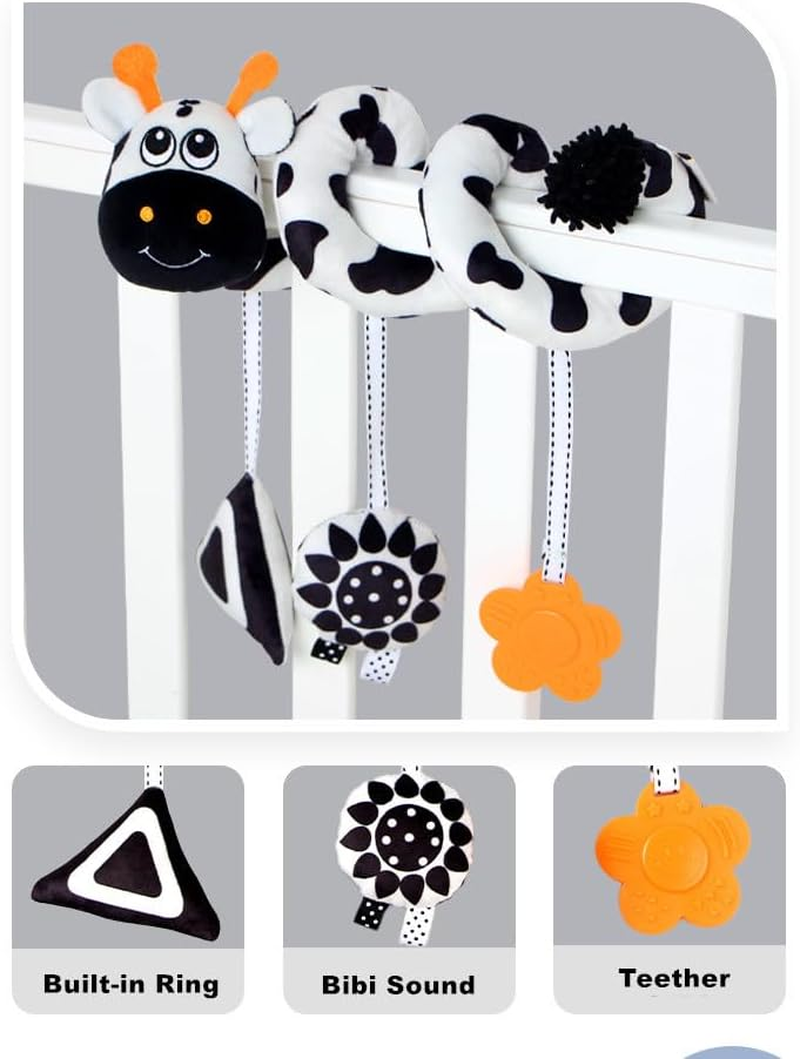 Baby Hanging Spiral Stroller Toy, Activity Travel Car Seat Toys, Stretch Plush Crib Bar Bassinet Hanging Mobile, Black and White High Contrast Baby Toys, Early Education Toy for Newborn Boys Girls image number 5