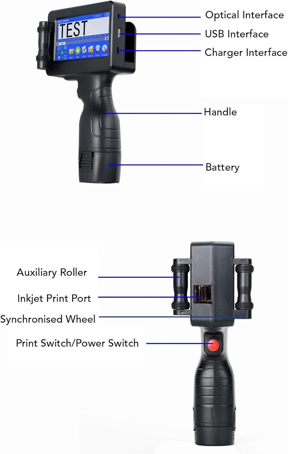 Handheld Inkjet Printer, Portable Handheld Printer with 4.3Inch Touch Screen, Quick Drying Inkjet Coding Machine, 12.7Mm Print Height for Batch Number Date Logo QR Code Barcode image number 6