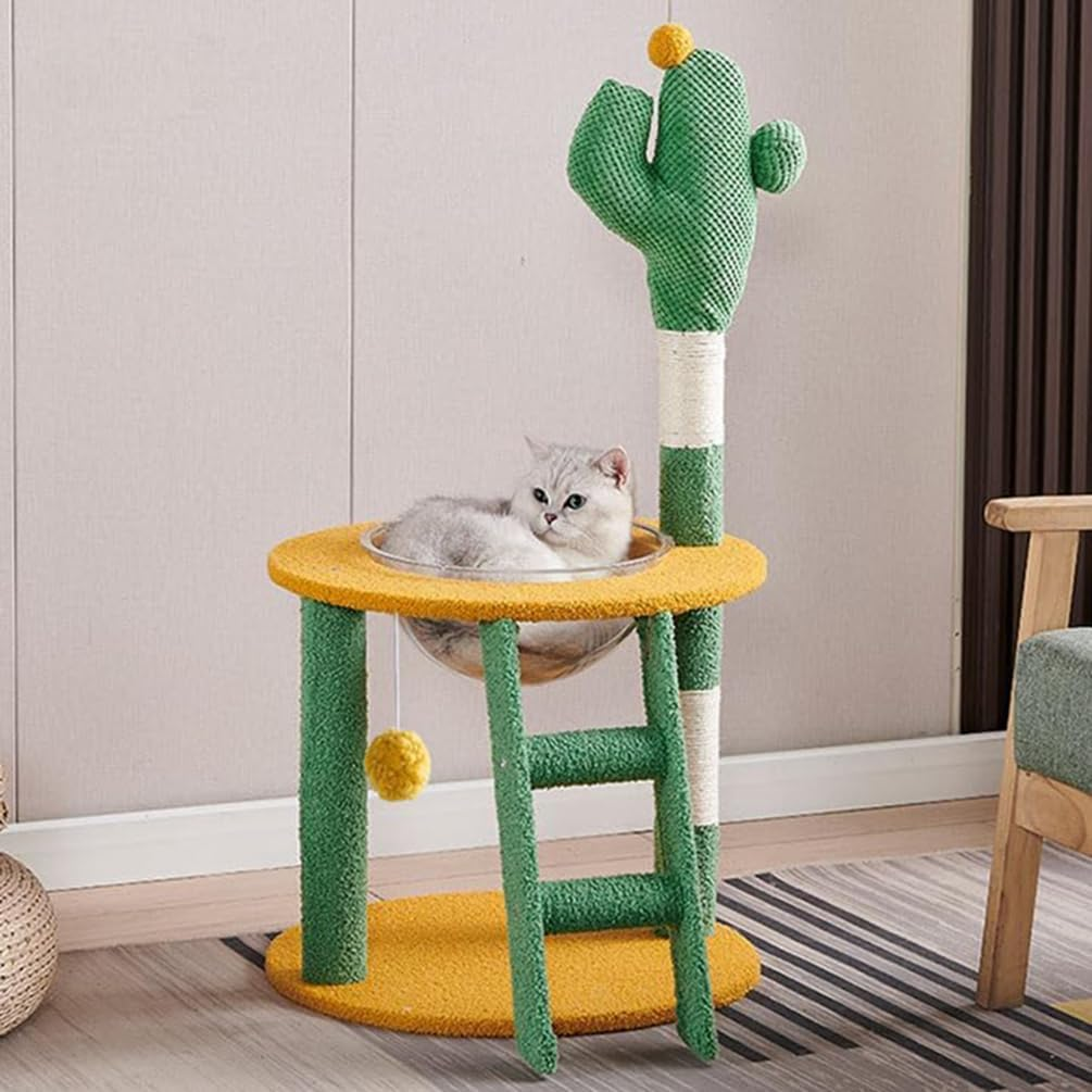 Cat Tree, Cactus Cat Tower with Sisal Covered Scratching Post, Cozy Space Capsule, Plush Staircase and Fluffy Ball for Home Living Room Bedroom image number 1