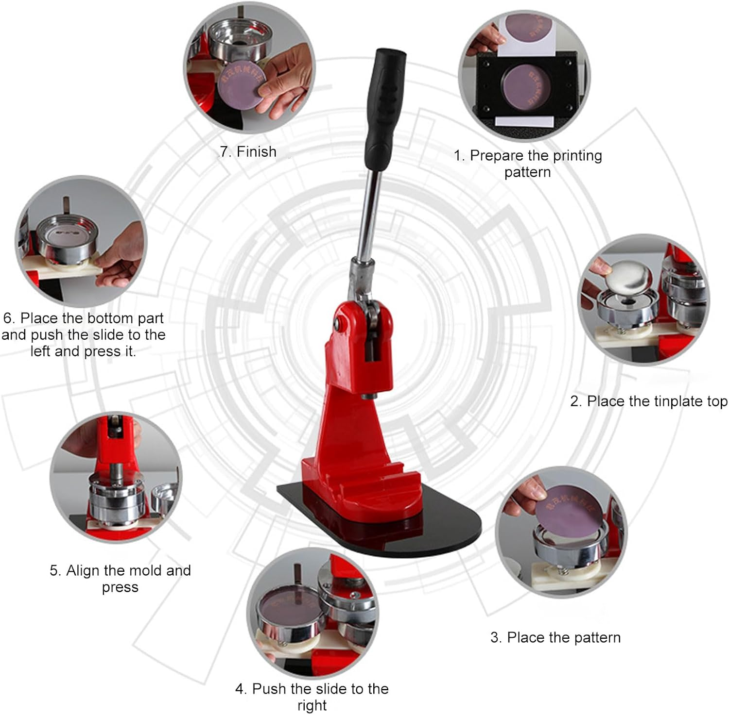 Button Maker Machine, 25/32/58Mm Pin Maker Machine, Portable Button Press Machine with 100 Button Parts Supplies, Badge Press Machine for Children DIY Gifts and Christmas (32Mm) image number 3