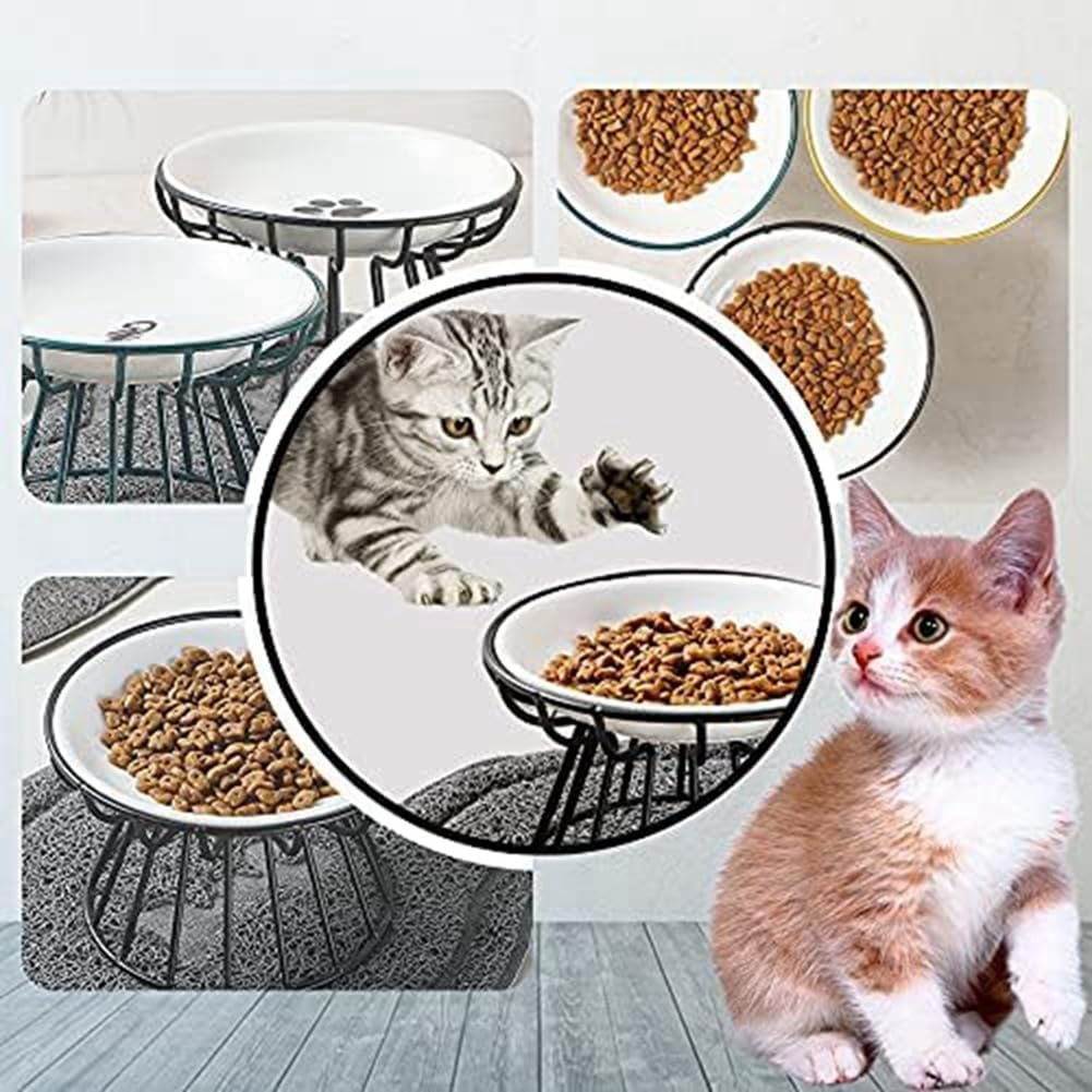VENEKA Cat-Bowls, Elevated Cat-Bowl, Raised Ceramic Cat-Dish with Metal Stand,Pet Water or Food Feeding Station,Dishwasher Safe Easy to Use 16 X 16 X 10Cm image number 2