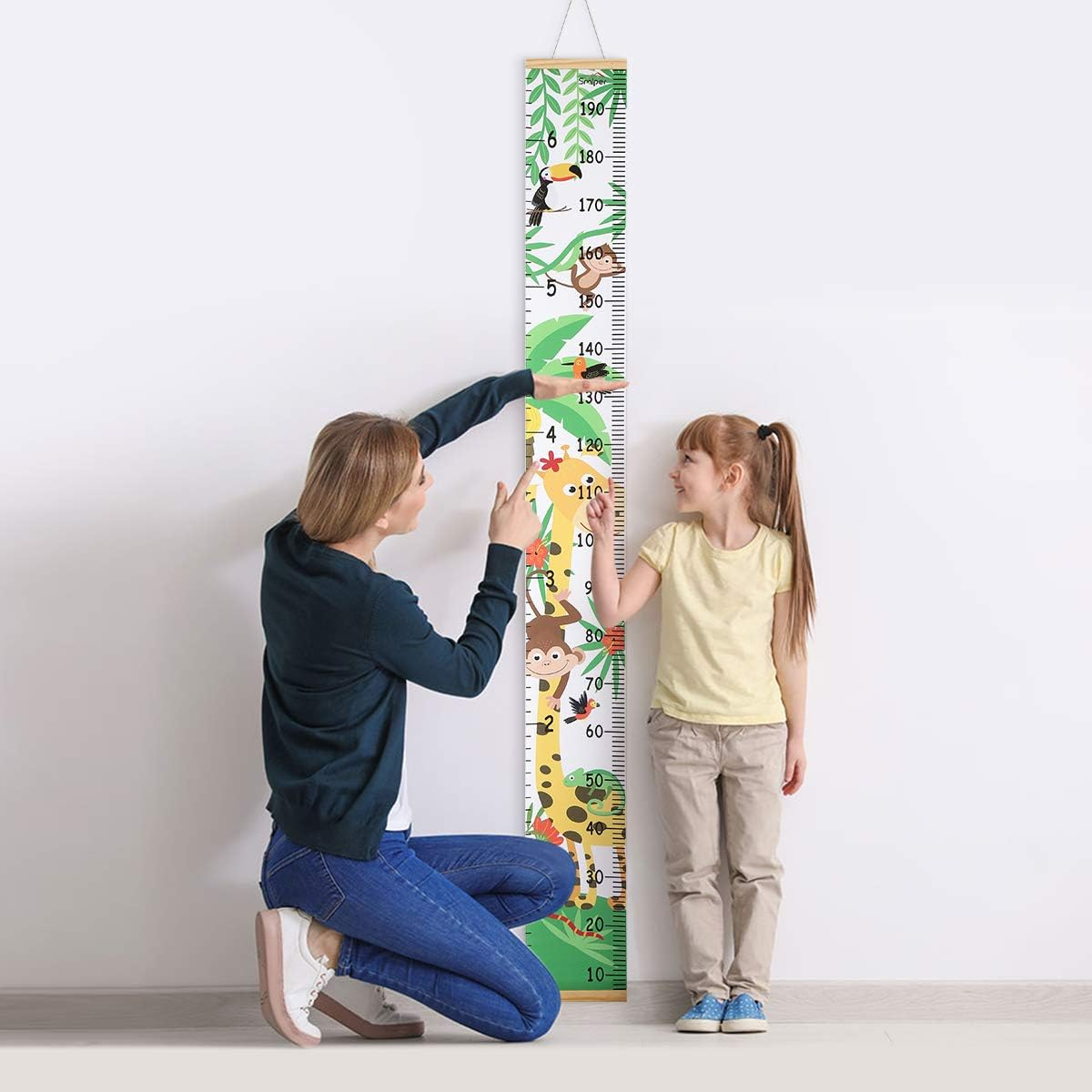 Growth Chart for Kids,Child Height Chart Ruler for Wall,Wood Frame Fabric Canvas Height Measurement Ruler for Kids Nursery Room,Removable Wall Decor 79"X7.9" image number 1