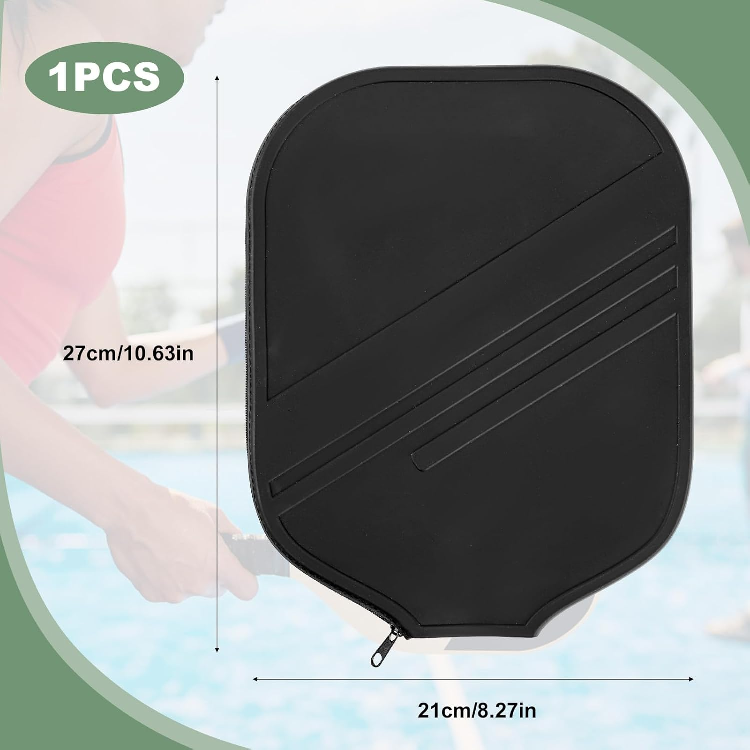 Pickleball Racquet Cover, 10.63X8.27 Inch Universal Silicone Pickleball Racket Sleeve Paddle Storage Bag Pickleball Racket Case for Most USAPA Standard & Lengthened Pickleball Racquet (Black) image number 4