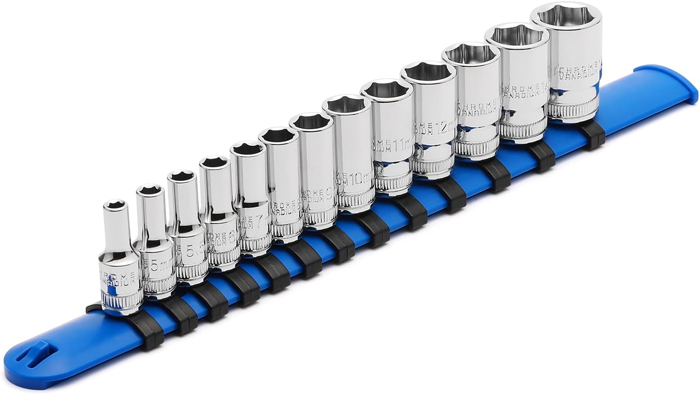 CASOMAN 13PCS 1/4" Drive Mid-Length Socket Set, 6-Point, Mirror Chrome Finish, Metric, 4Mm to 15 Mm image number 6