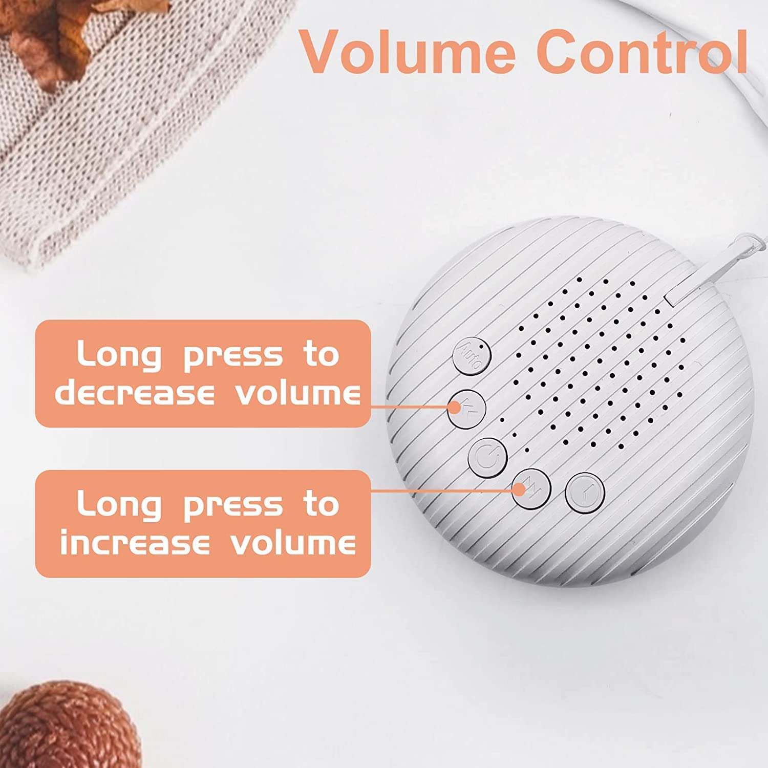 White Noise Machine, Xkey Portable Sound Machine with 10 Natural Soothing Sounds 3 Timers, Compact Sleep Sound Machine with Volume Control Powered by USB, White Hanging Sound Machine (A) image number 4