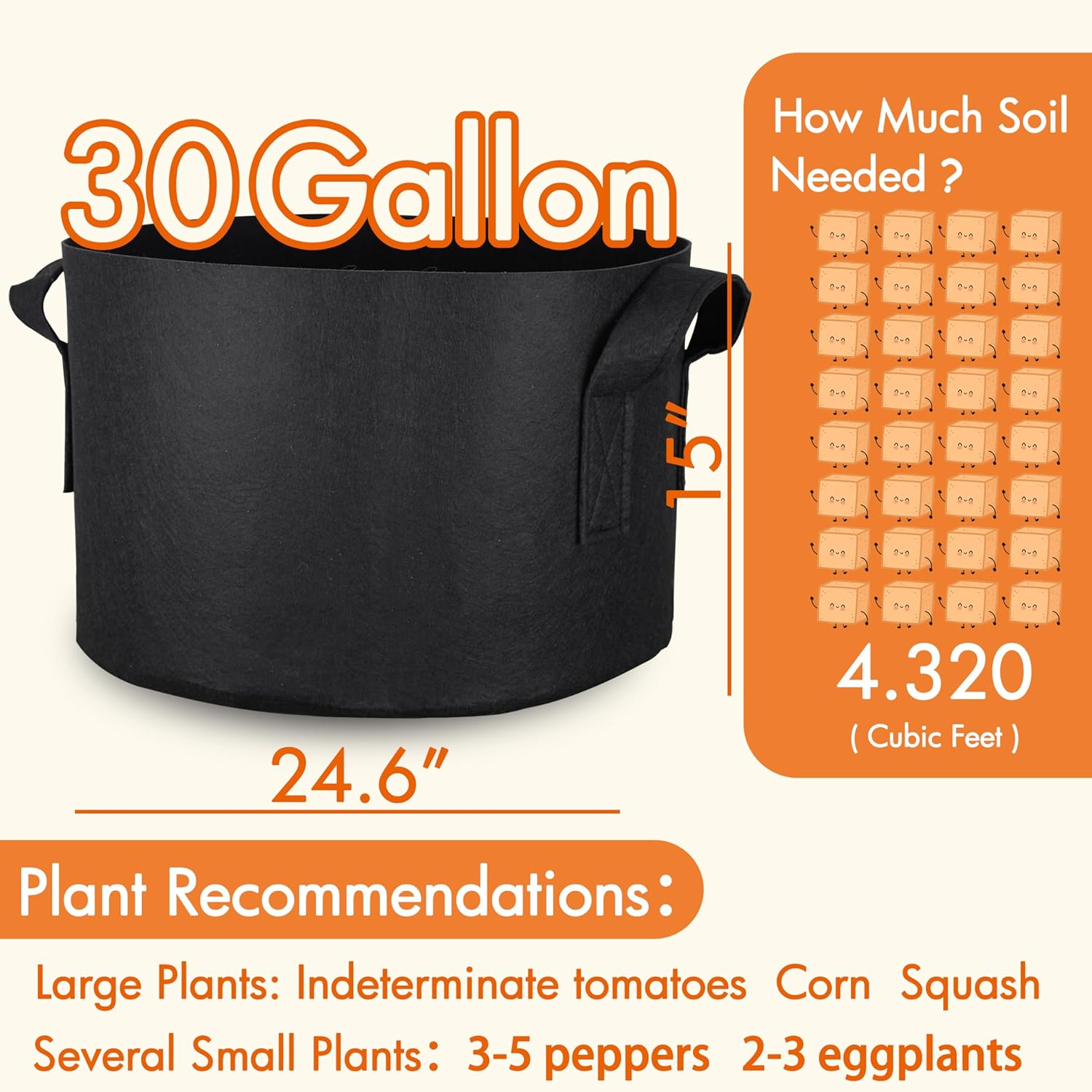 Gardzen 6-Pack 30 Gallon Grow Bags, Aeration Fabric Pots with Handles image number 2