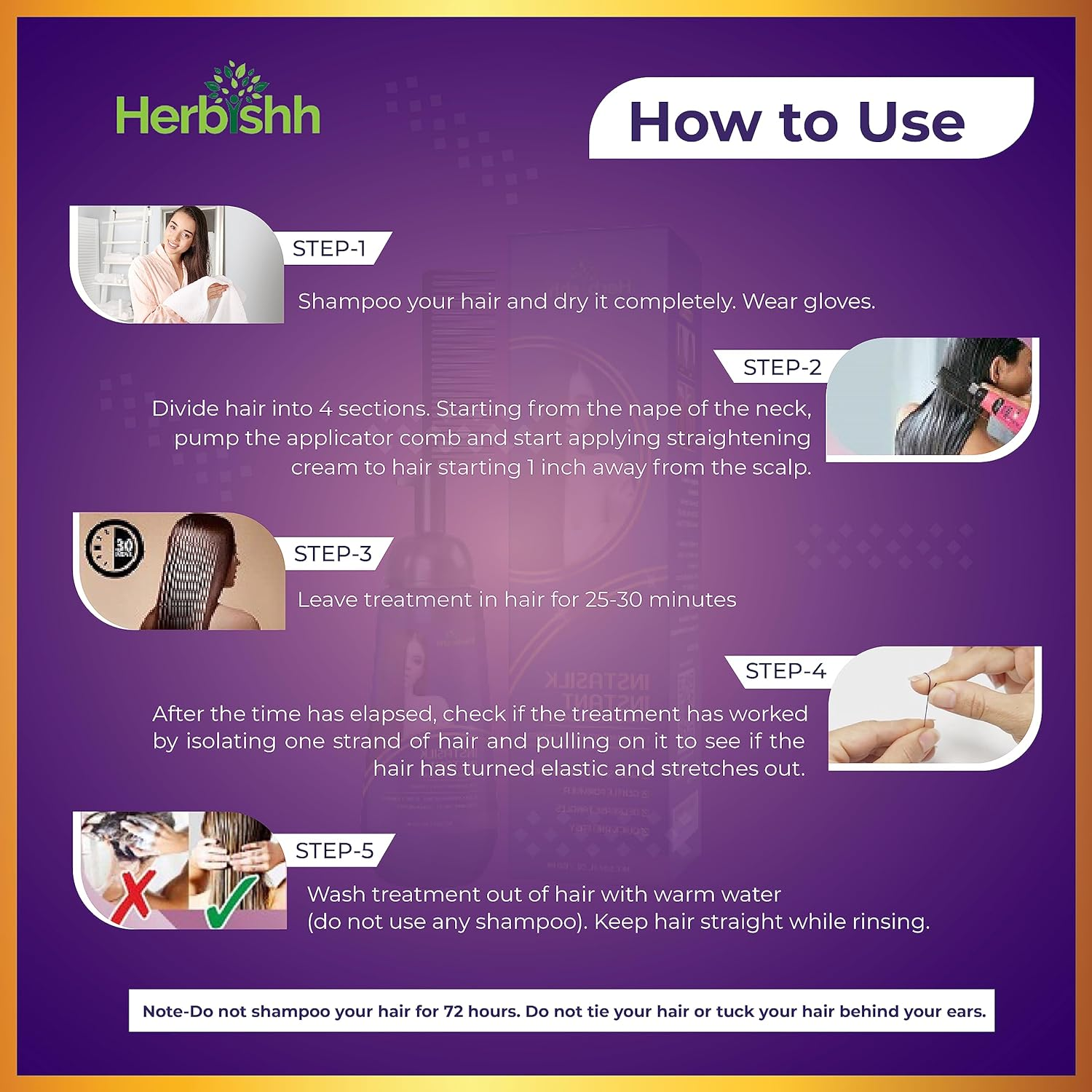 Herbishh Instant Hair Straightener Cream with Applicator Comb Brush &ndash; Straightening in Seconds &ndash; Smooths Curls, Tangles & Frizz &ndash; Completely Straight Hair Treatment &ndash; Gentle Ingredients &ndash; 150 Ml image number 2