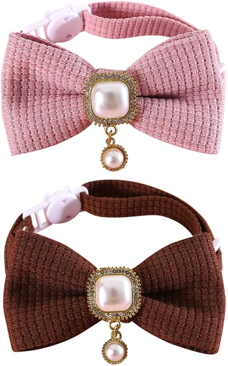 Cat Collar with Bow Vintage Style with Bell, Pearl Pendant, Kitten Collars, Small Dogs, Bow Tie, Collars, Cute Bowknot, Puppy Collars, Adjustable Rabbit Collars image number 3