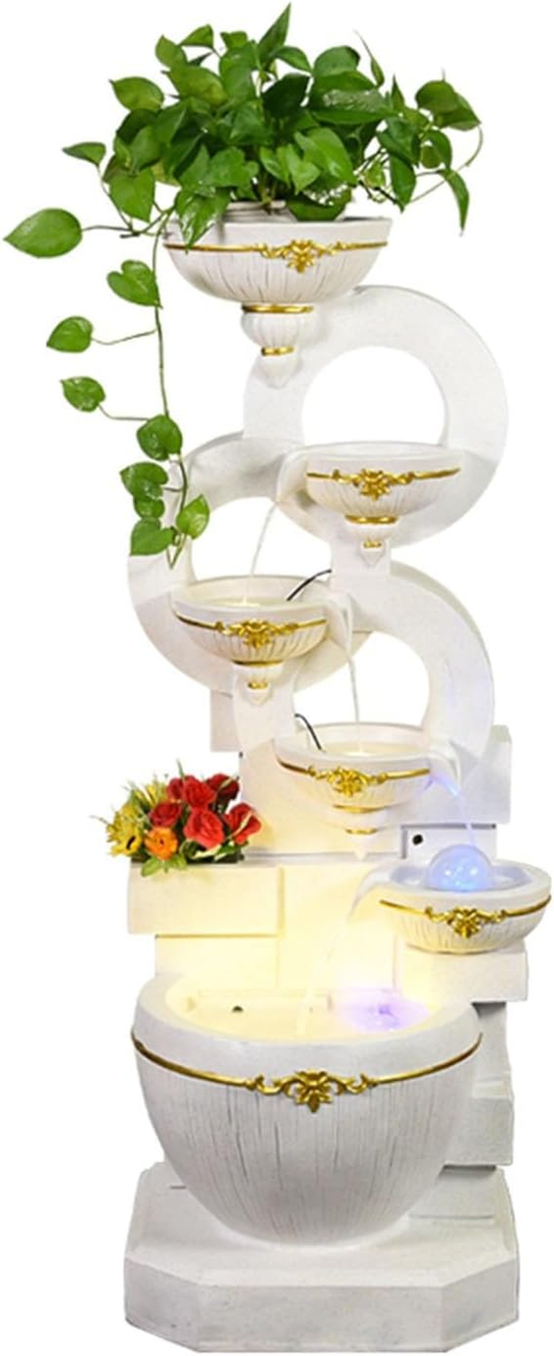 Outdoor Fountain Outdoor Water Fountains Decor Resin Indoor Fountain for Garden, Floor Patio, Deck, Porch, Backyard and Home Art (51.18Inch)(White)