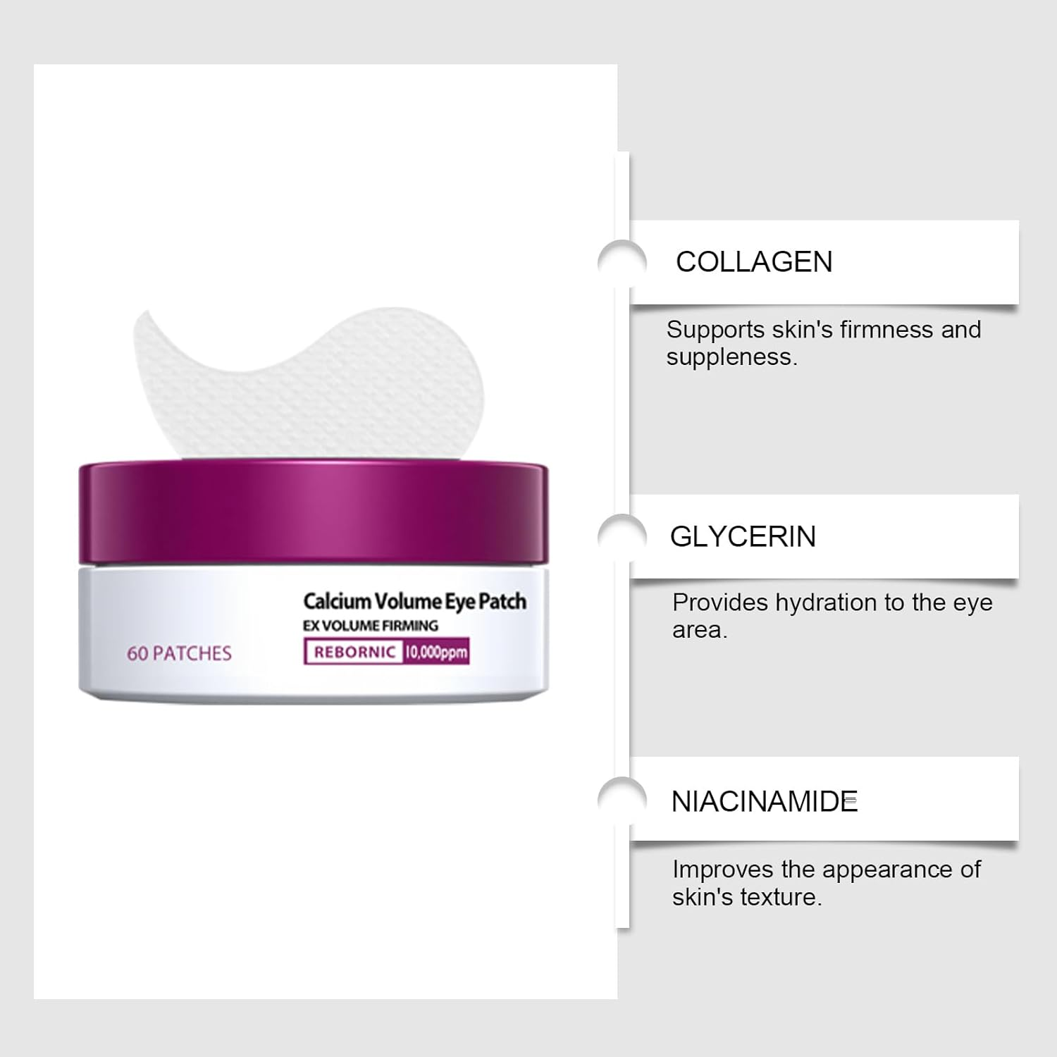 Calcium Volume Eye Patch, Firming under Eye Patches for Puffy Eyes & Dark Circles, Hydrating Soothing Gel Pads with Elastin, Anti-Aging Eye Mask for Fine Lines, Daily Eye Care for Smooth (1Pcs) - 2Pcs image number 7