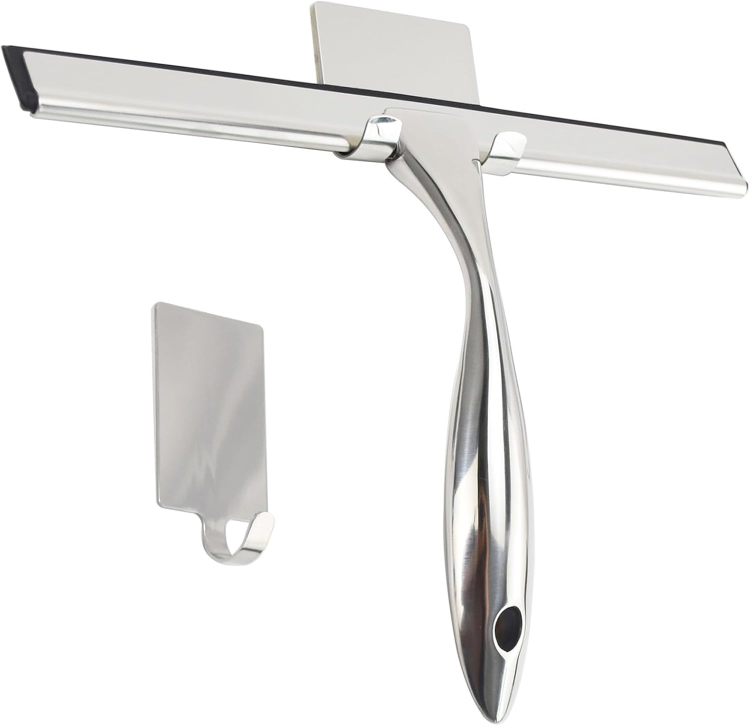 All Purpose Shower Squeegee, 10 Inch Stainless Steel Shower with Square Double Hook and Single Hook for Glass, Doors, Walls and Window image number 5