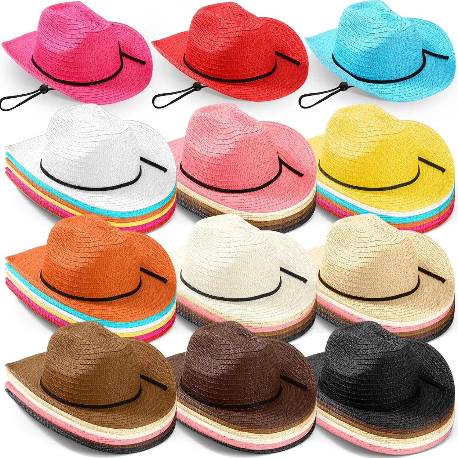 Unittype Adult Cowboy Hat Bulk Western Party Straw Hat Unisex Cowboy Cowgirl Set for Women Men