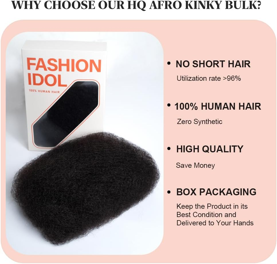 FASHION IDOL Afro Kinkys Bulk Real Hair for Dreadlock Extensions 10 Inches 1 Pack 50 G Natural Black Loc Repair Afro Kinky Braid Real Hair for Locs 1.8 Oz (Natural Black, per 16 Inches) image number 7
