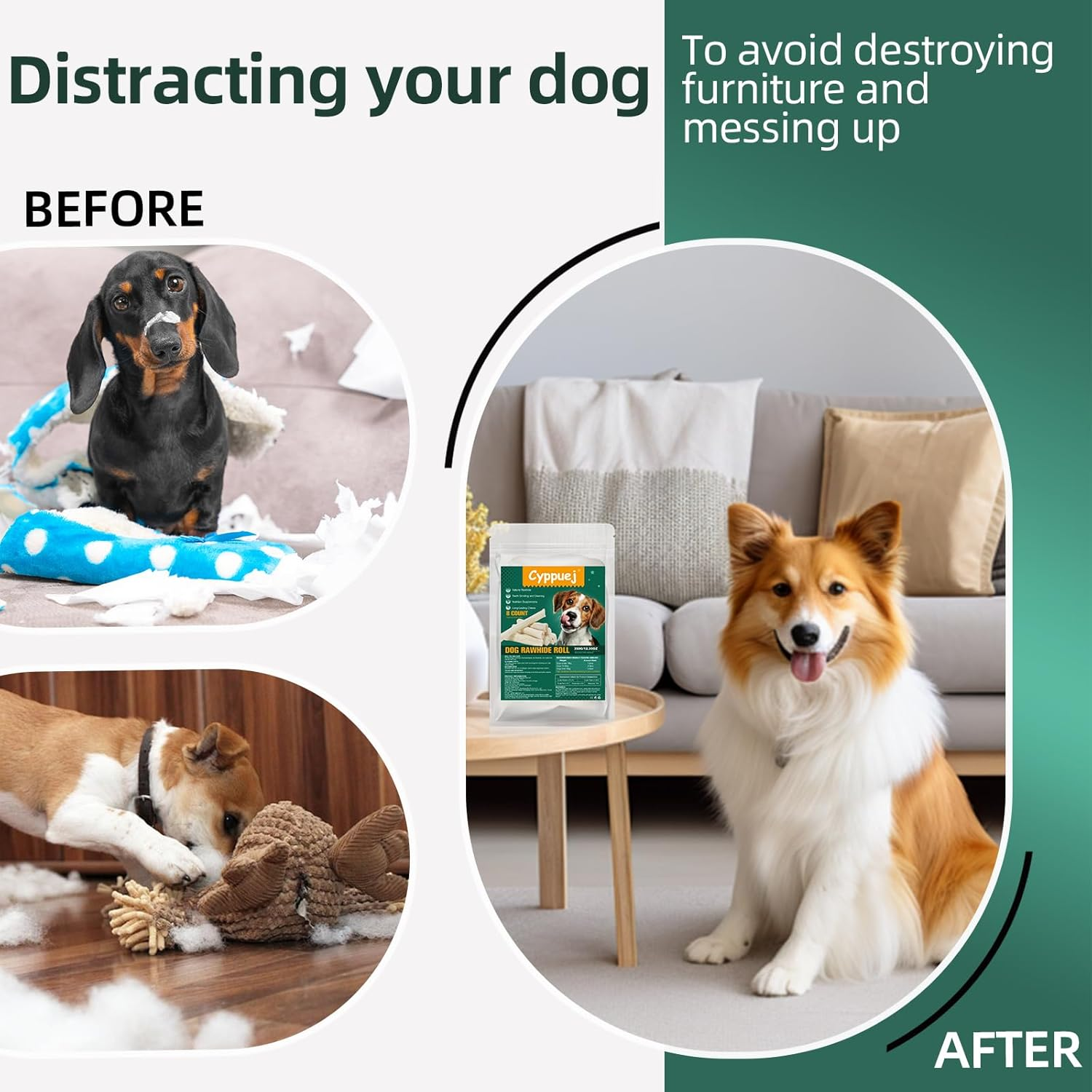 Dog Rawhide Rolls,Long Lasting Dog Rawhide Free Chews for Aggressive Chewers,5-6 Inch Single Ingredient Dog Rawhide Bones for Midium Large Dogs (8 Count (Pack of 1)) image number 2