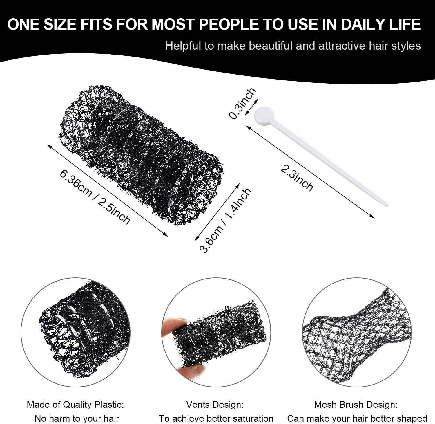 Willbond 20 Pack Vintage Brush Rollers for Hair with Picks Medium Wire Mesh Rollers for Women Effortless Curls and Waves Flexible Locking Pins Small Curls(Black,2.5 X 1.4 Inch) image number 3