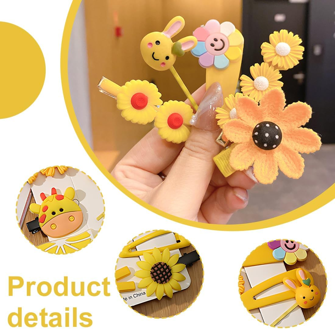 YOCDNOV 28 Pieces Cute Hair Clips Fashion Hair Accessories for Girls Flowers Fruit Candy Dessert Cute Birthday Party Gift (Sunflower + Pineapple)