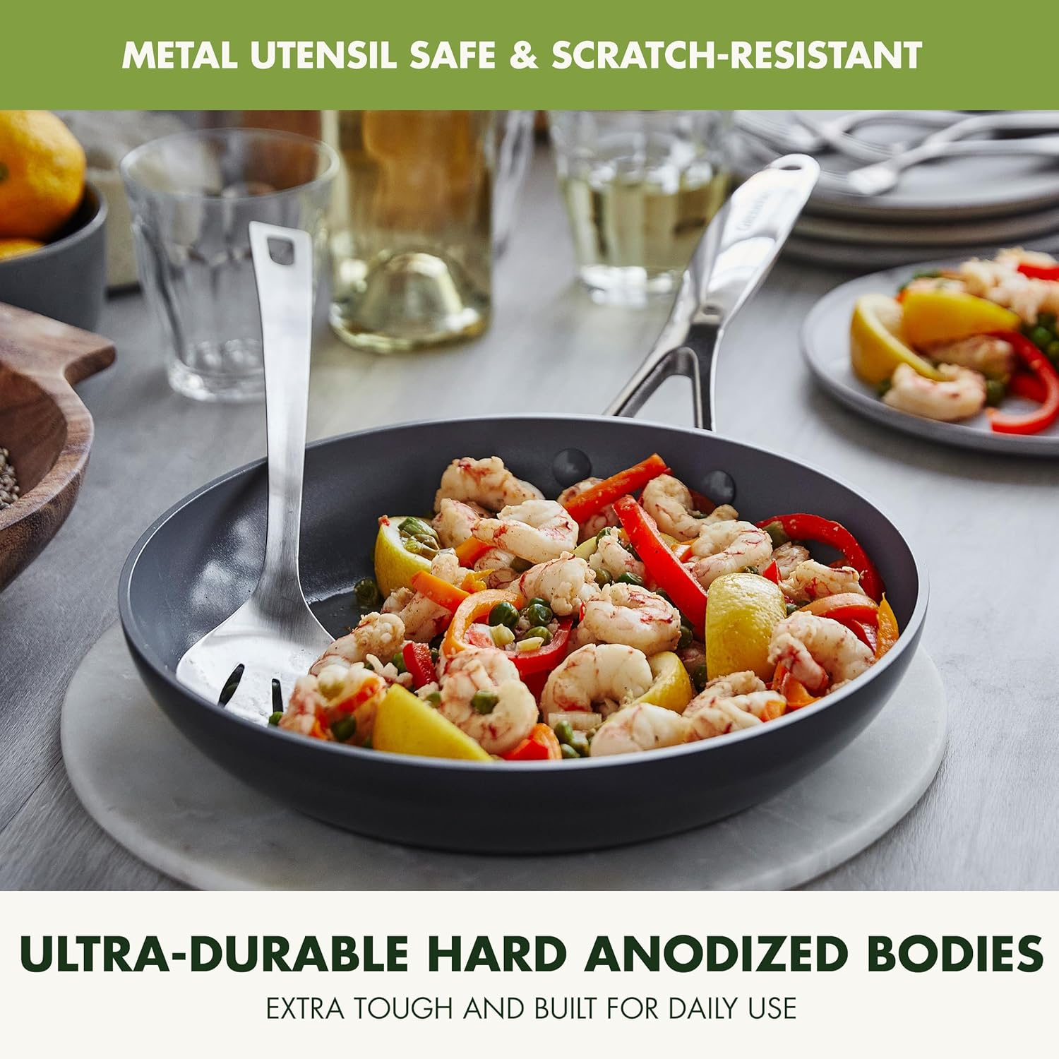 Greenpan Valencia Pro Hard Anodized Healthy Ceramic Nonstick 20 Cm and 26 Cm Frying Pan Skillet Set, Pfas-Free, Induction, Dishwasher Safe, Oven Safe, Gray image number 5