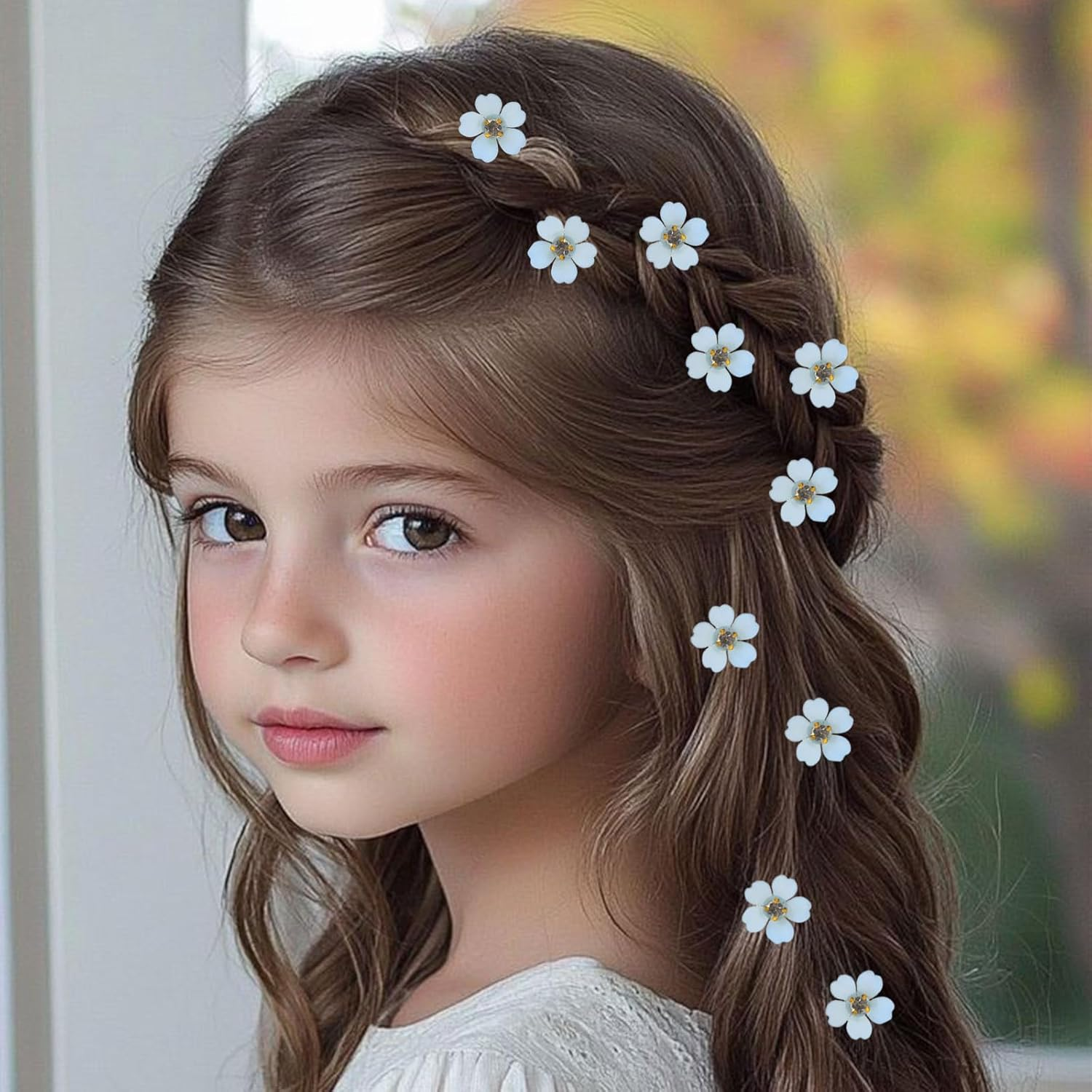 Mezrkuwr 10 Pieces Blue Mini Crystal Flower Hair Clips Summer Beach Braid Hair Accessories for Women Claw Clips Hair Claws Hair Clips Hair Clips for Party Wedding Beach image number 3