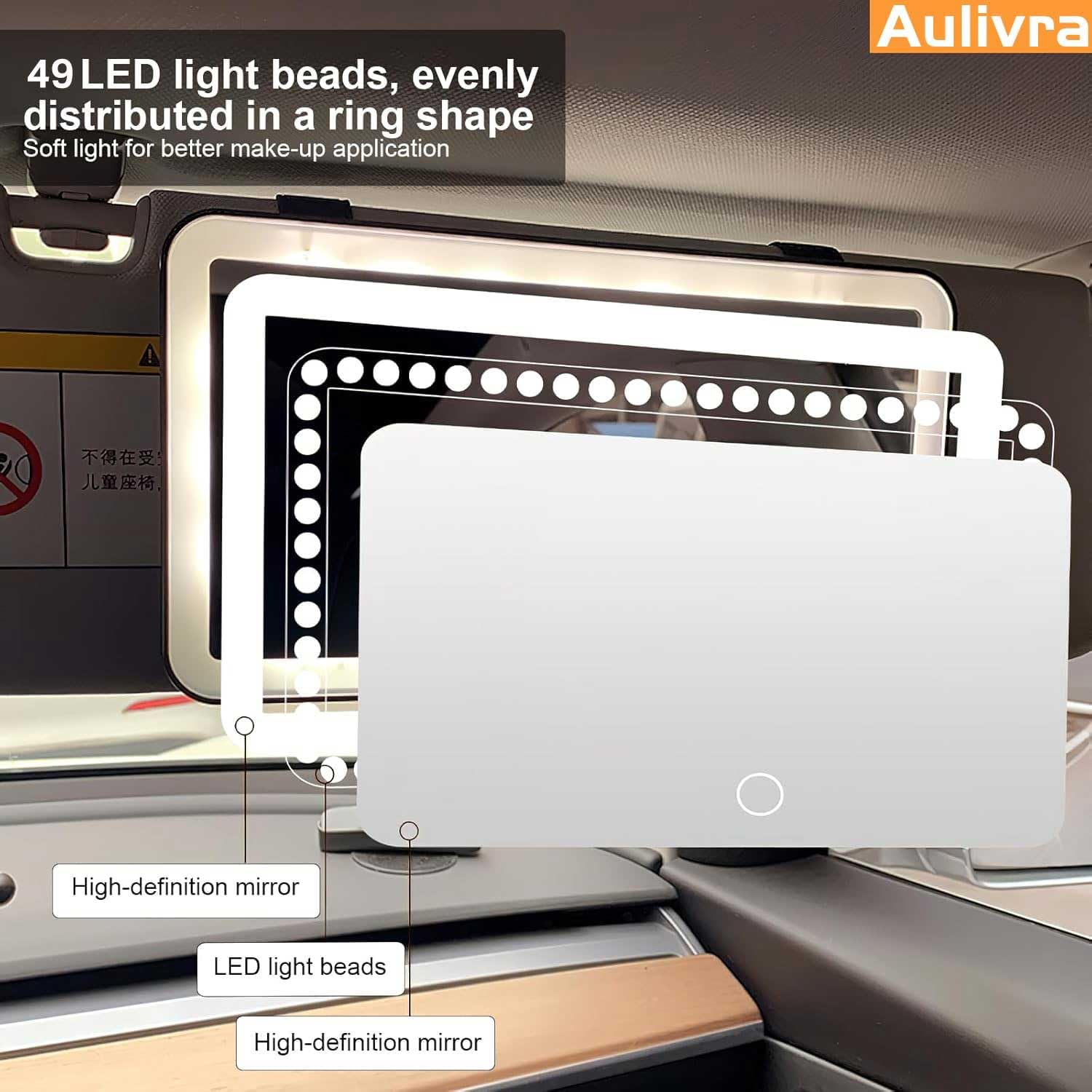 Car Visor Vanity Mirror with Led Lights, Car Vanity Mirror,Mirror with Lights for Car,Car Sun Visor Makeup Mirror with 3 Light Modes and 49 Leds - Rechargeable Cosmetic Mirror,Sun Visor Vanity Mirror image number 6